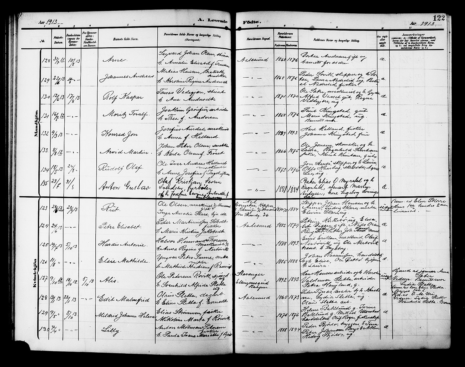 Ministerialprotokoller, klokkerbøker og fødselsregistre - Møre og Romsdal, AV/SAT-A-1454/529/L0471: Klokkerbok nr. 529C08, 1909-1921, s. 122