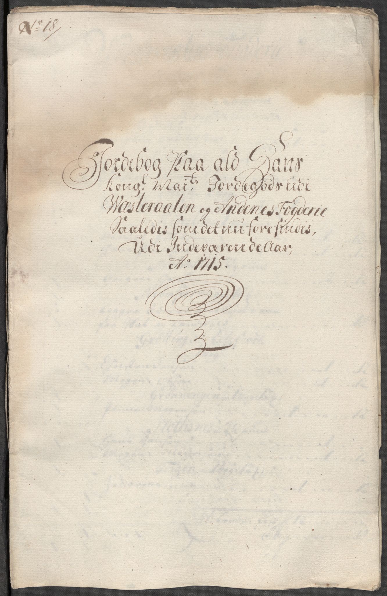 Rentekammeret inntil 1814, Reviderte regnskaper, Fogderegnskap, RA/EA-4092/R67/L4681: Fogderegnskap Vesterålen, Andenes og Lofoten, 1715, s. 115