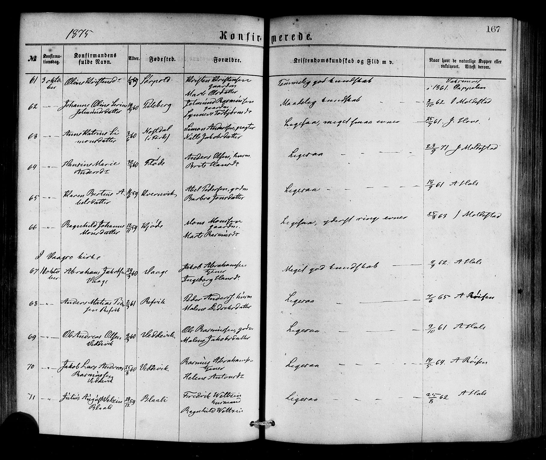 Selje sokneprestembete, AV/SAB-A-99938/H/Ha/Haa/Haaa: Ministerialbok nr. A 12, 1870-1880, s. 167