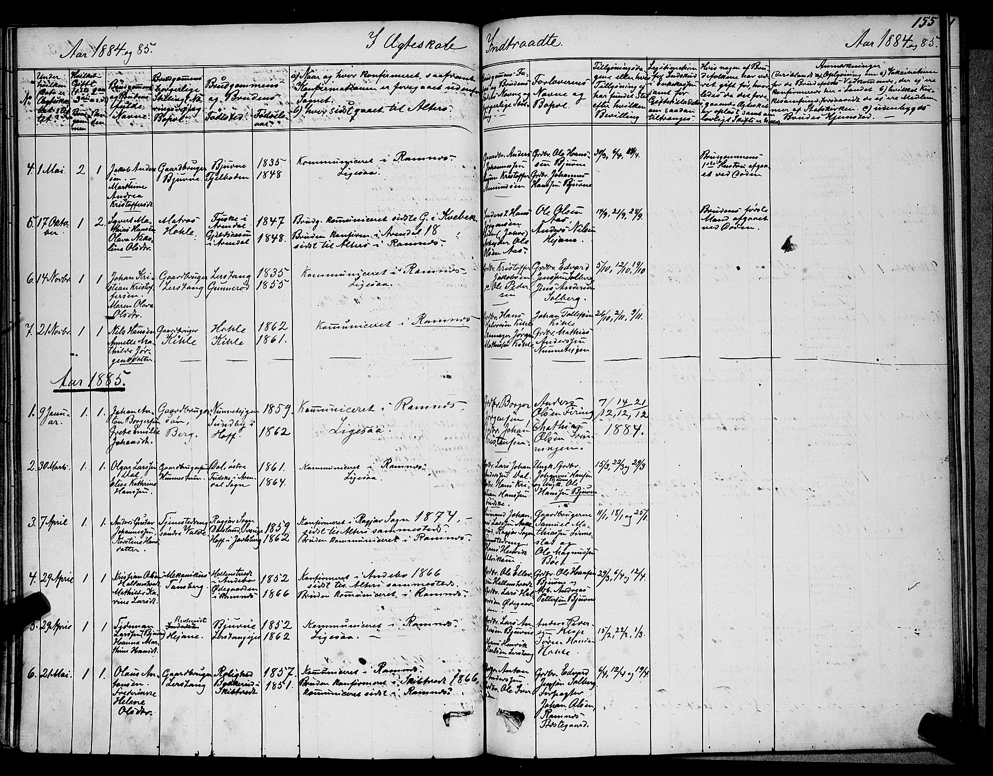 Ramnes kirkebøker, AV/SAKO-A-314/G/Ga/L0003: Klokkerbok nr. I 3, 1870-1896, s. 155