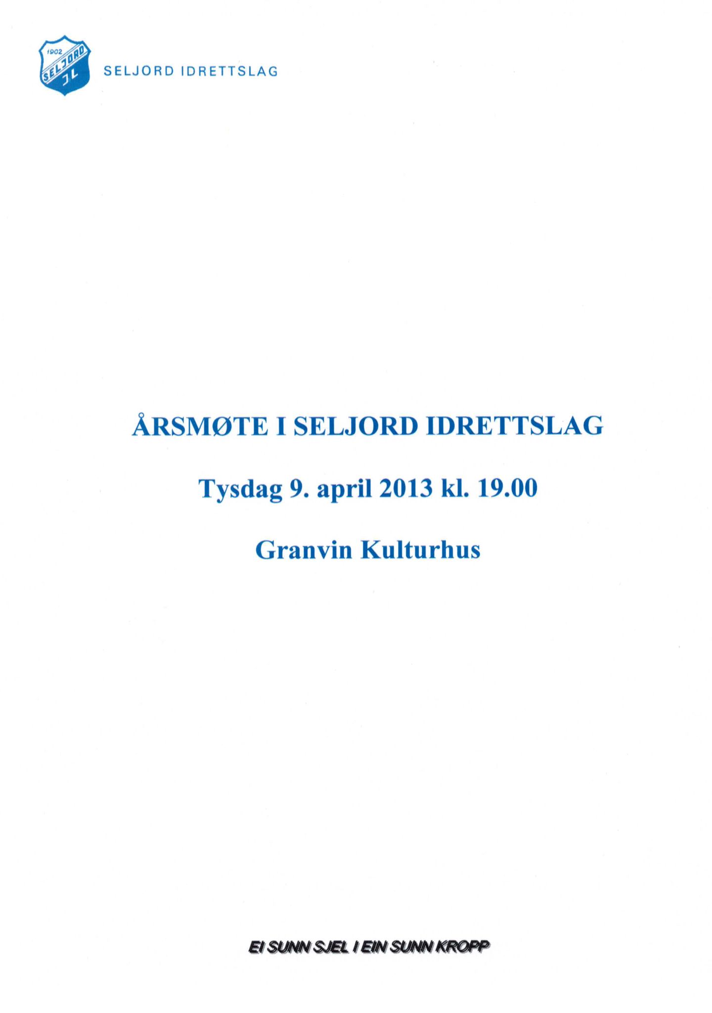 Seljord Idrettslag, VTM/A-1034/A/Ab/L0003: Årsmeldingar, 2012, s. 1