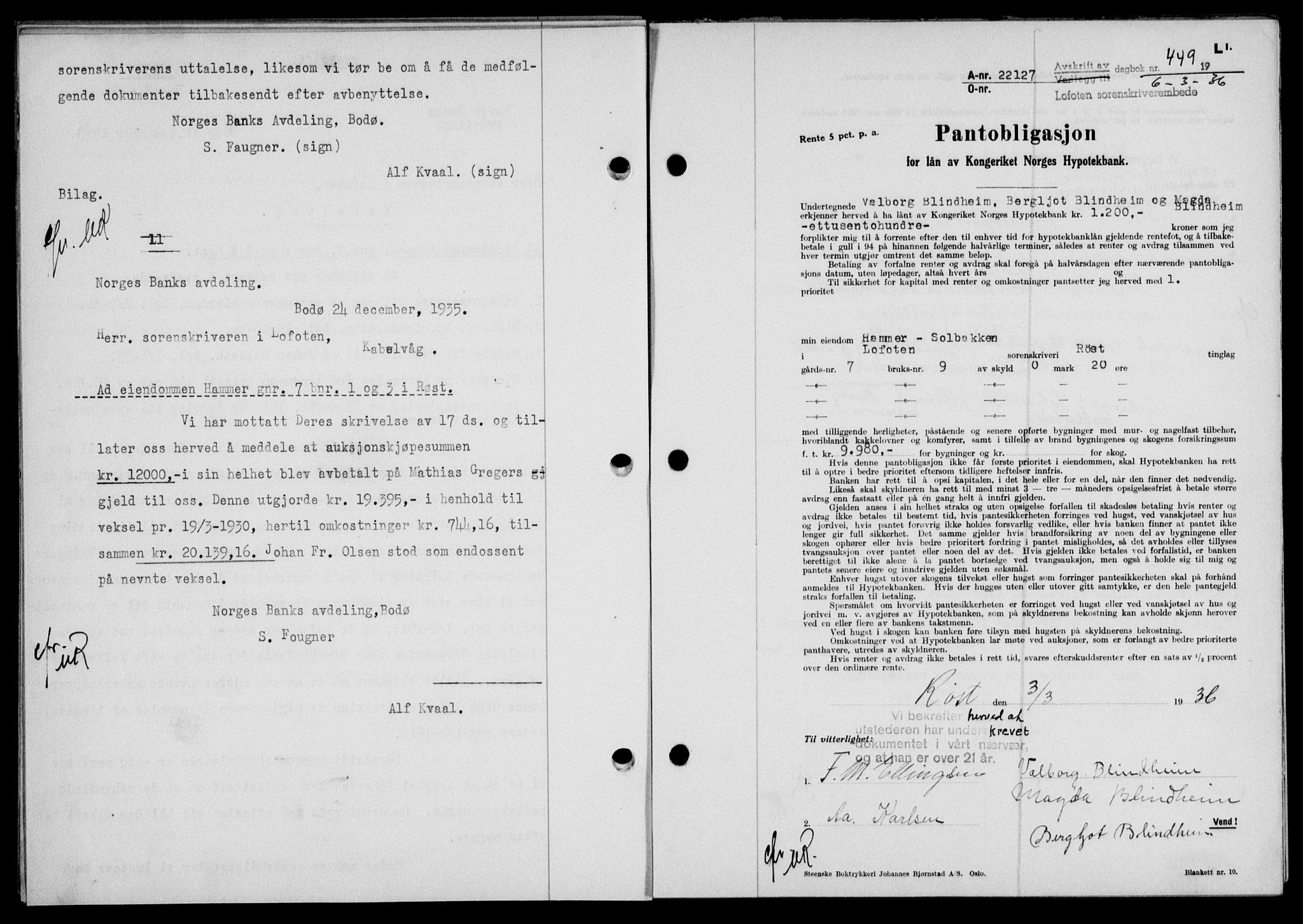 Lofoten sorenskriveri, SAT/A-0017/1/2/2C/L0033b: Pantebok nr. 33b, 1936-1936, Dagboknr: 449/1936