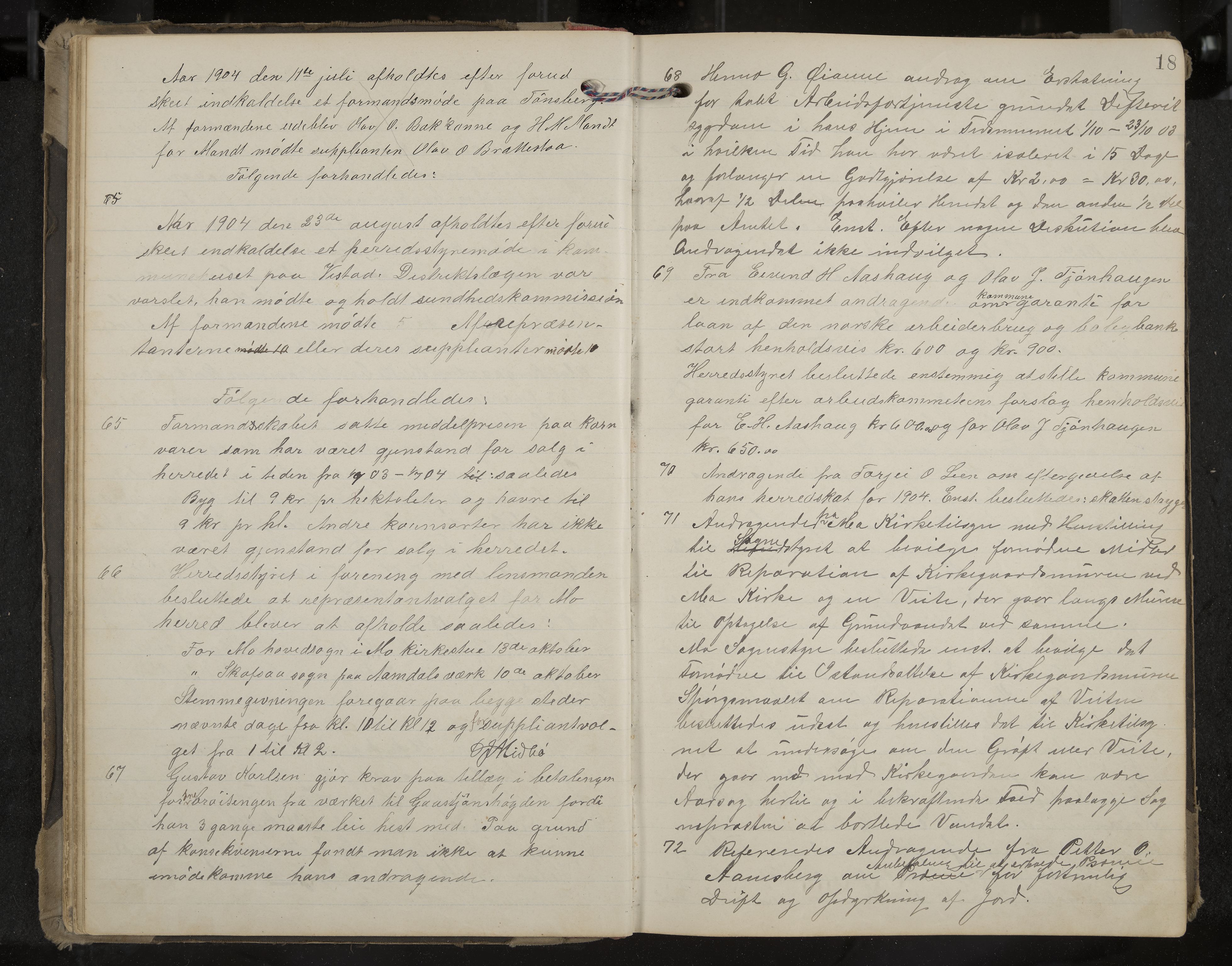 Mo formannskap og sentraladministrasjon, IKAK/0832021/A/L0004: Møtebok, 1903-1915, s. 18