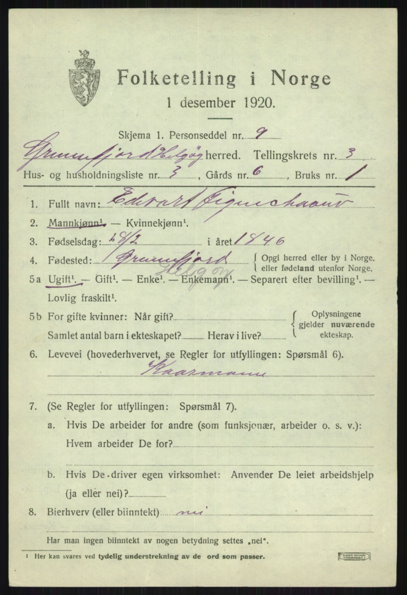 SATØ, Folketelling 1920 for 1935 Helgøy herred, 1920, s. 1425