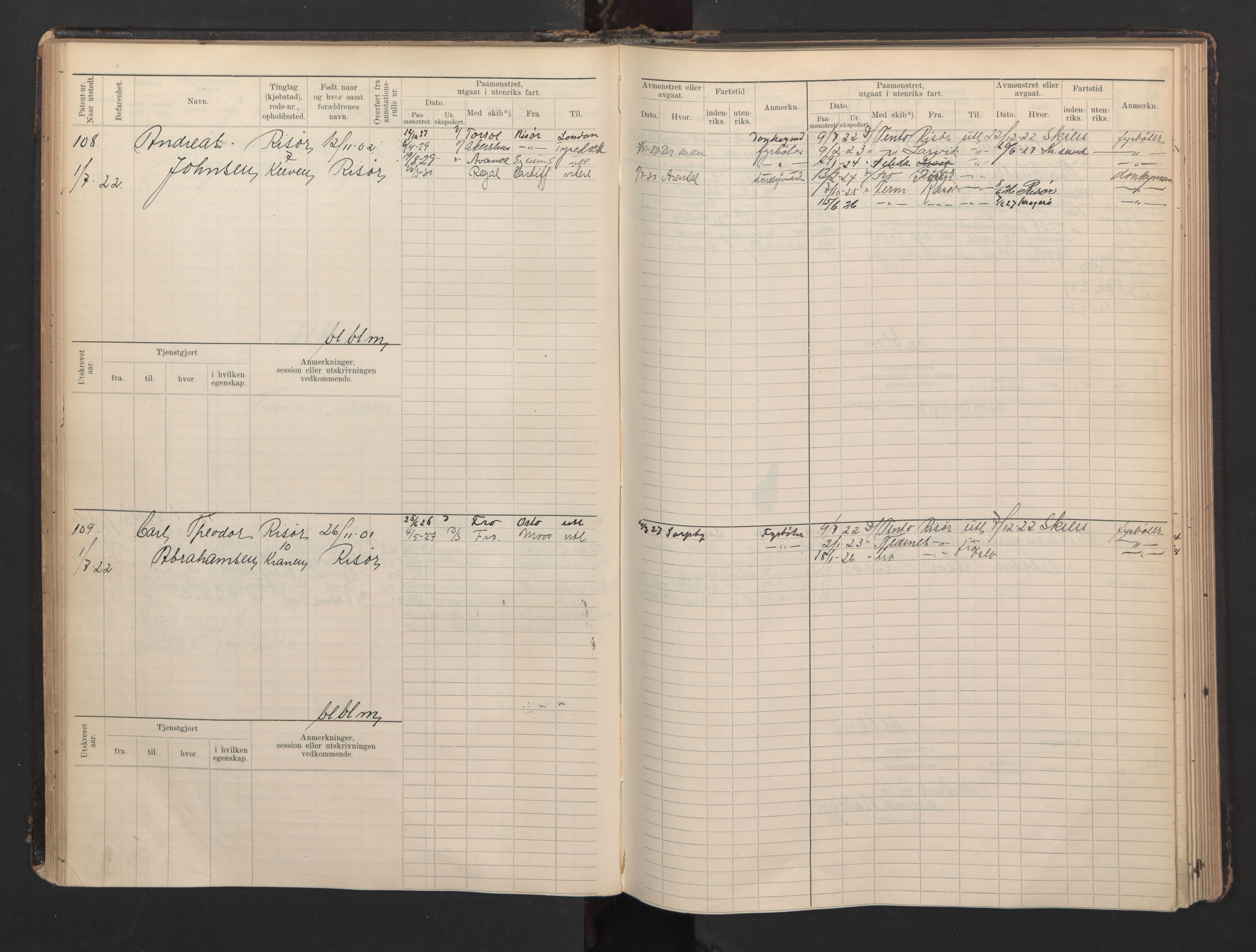 Risør mønstringskrets, AV/SAK-2031-0010/F/Fb/L0007: Hovedrulle B nr 1-265, Q-7, 1894-1948, s. 58