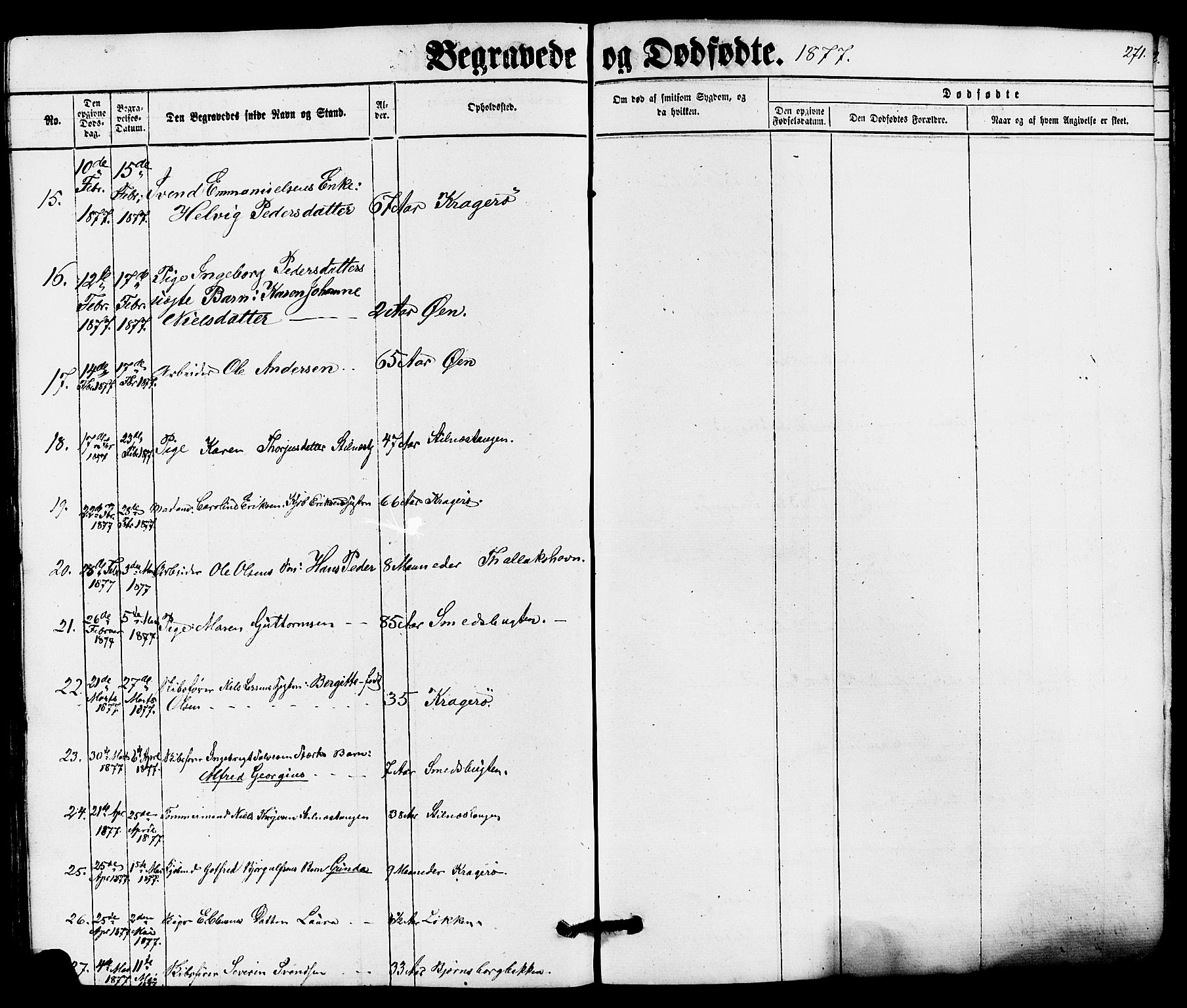 Kragerø kirkebøker, AV/SAKO-A-278/G/Ga/L0005: Klokkerbok nr. 5, 1865-1881, s. 271