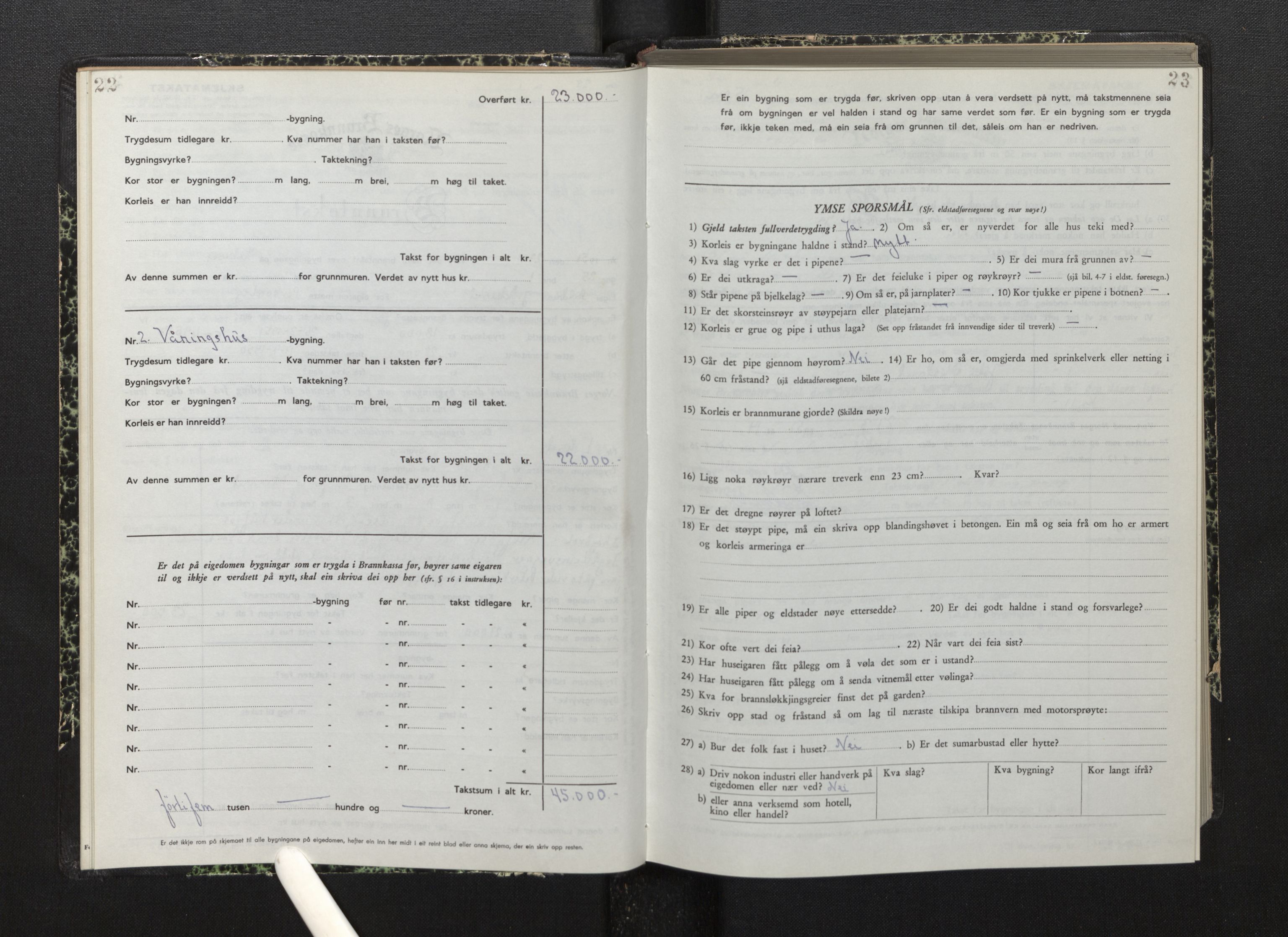 Lensmannen i Bremanger, AV/SAB-A-26701/0012/L0010: Branntakstprotokoll, skjematakst, 1950-1955, s. 22-23