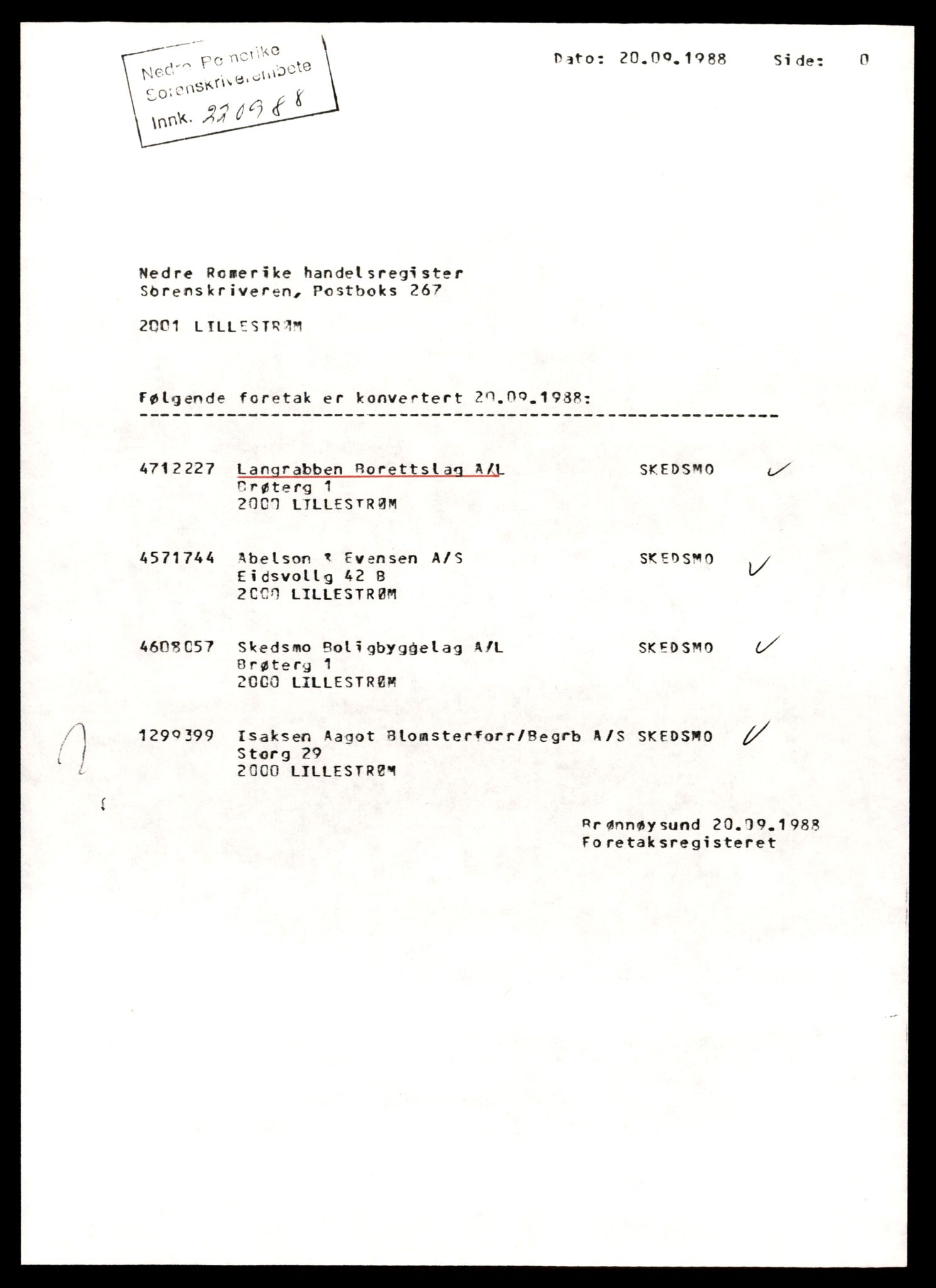 Nedre Romerike sorenskriveri, AV/SAT-A-10469/K/Ke/Ked/L0012: Enkeltmannsforetak, aksjeselskap og andelslag, Lang - Lil, 1932-1989