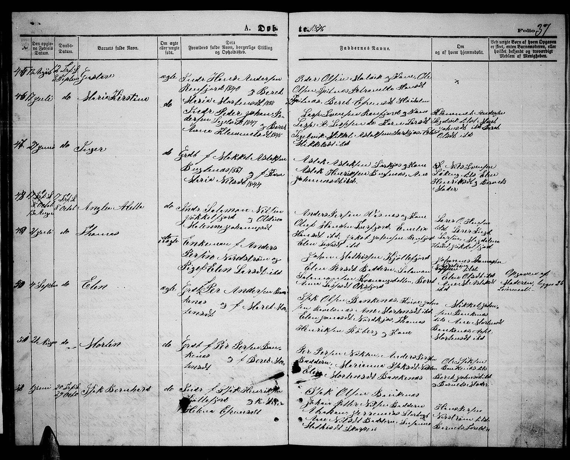 Skjervøy sokneprestkontor, AV/SATØ-S-1300/H/Ha/Hab/L0014klokker: Klokkerbok nr. 14, 1871-1877, s. 37