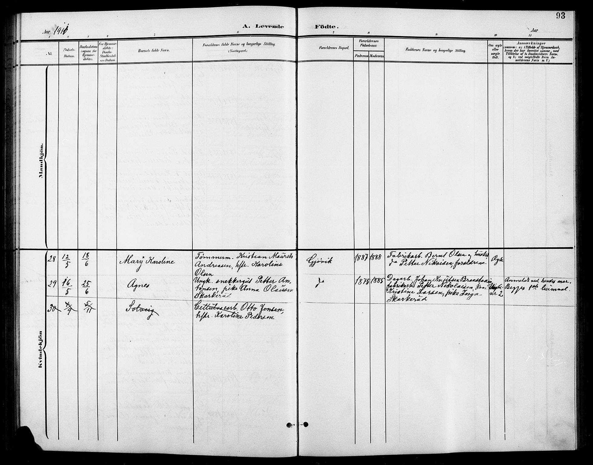 Vardal prestekontor, SAH/PREST-100/H/Ha/Hab/L0012: Klokkerbok nr. 12, 1902-1911, s. 93