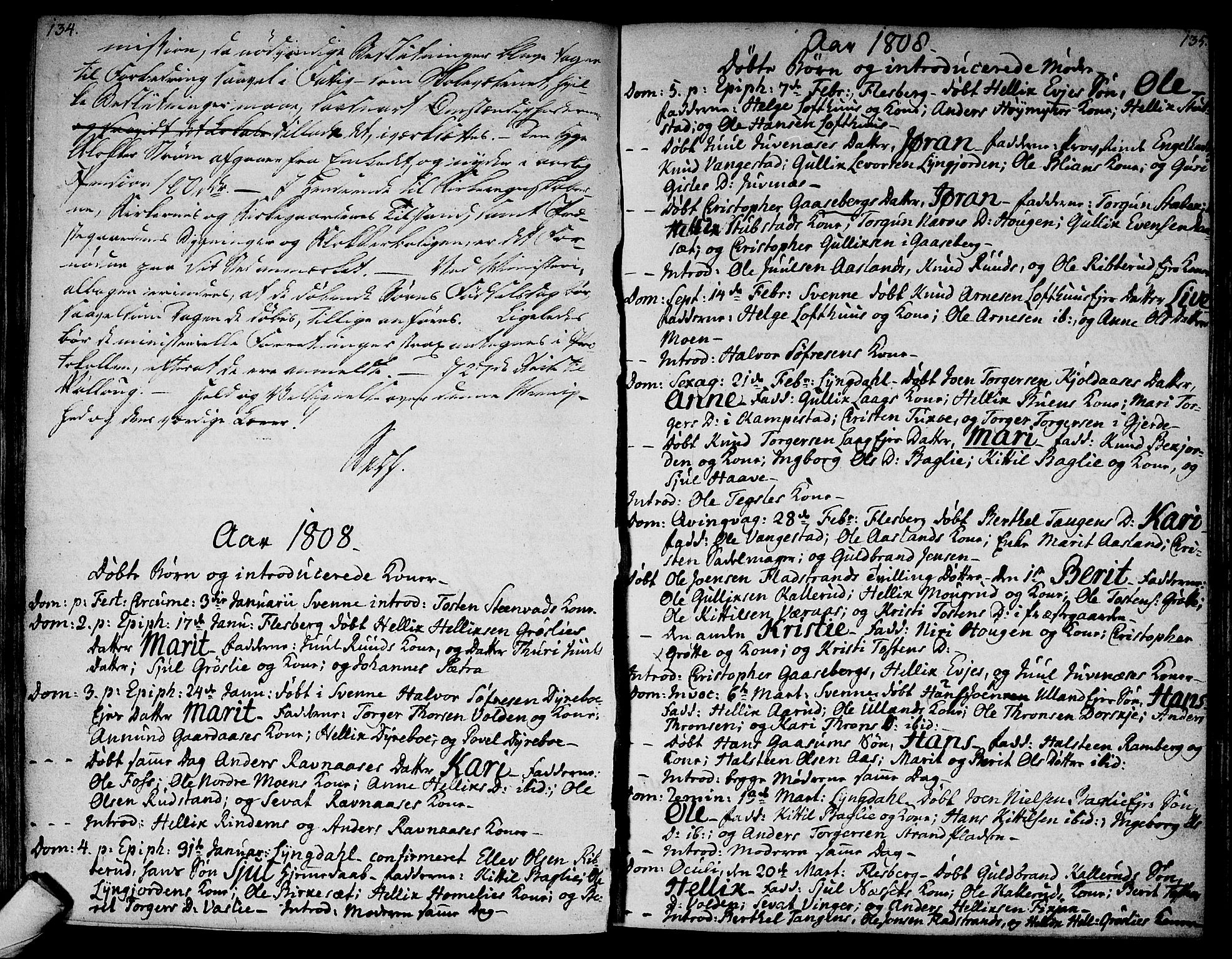 Flesberg kirkebøker, AV/SAKO-A-18/F/Fa/L0004: Ministerialbok nr. I 4, 1788-1815, s. 134-135