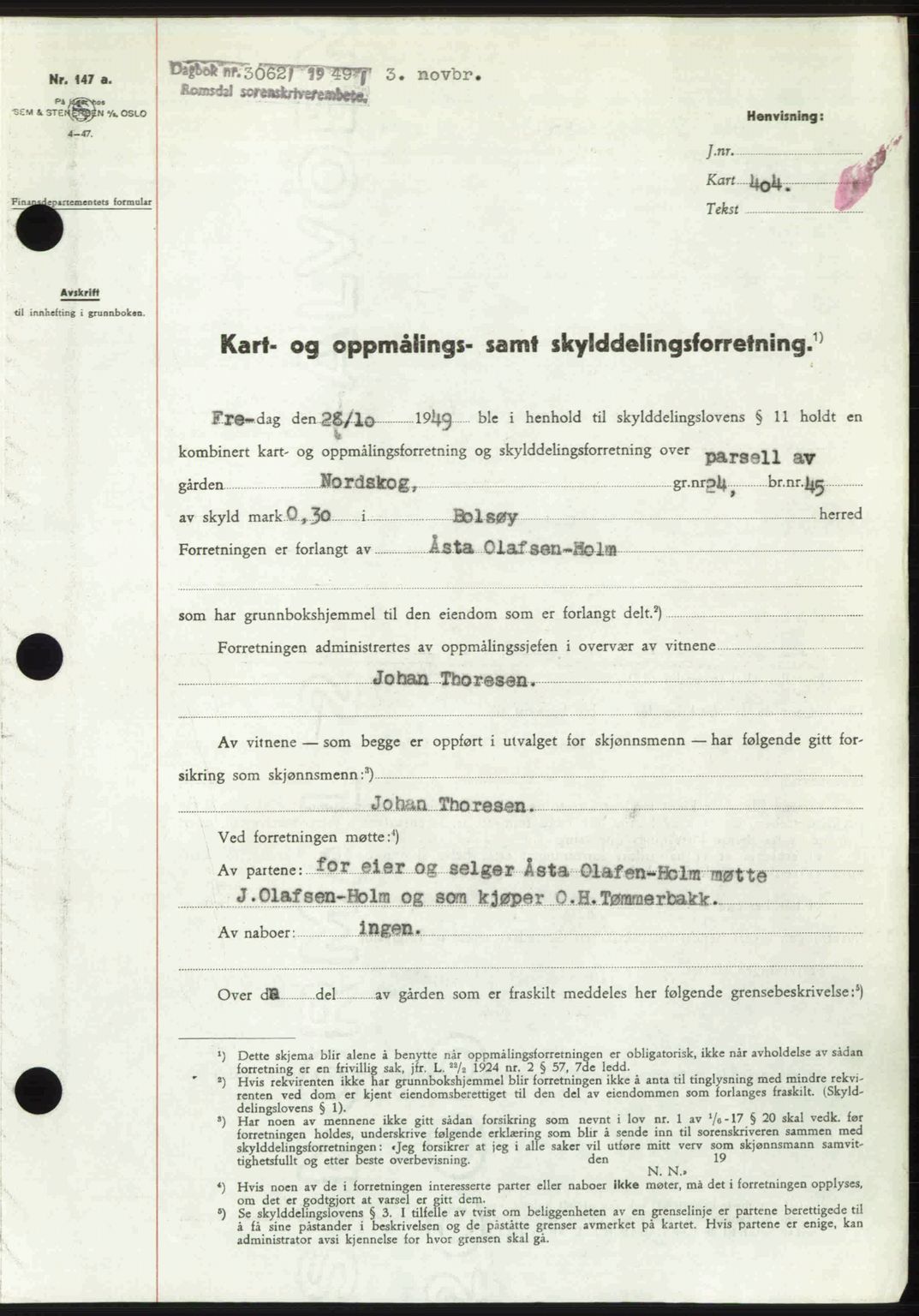 Romsdal sorenskriveri, AV/SAT-A-4149/1/2/2C: Pantebok nr. A31, 1949-1949, Dagboknr: 3062/1949