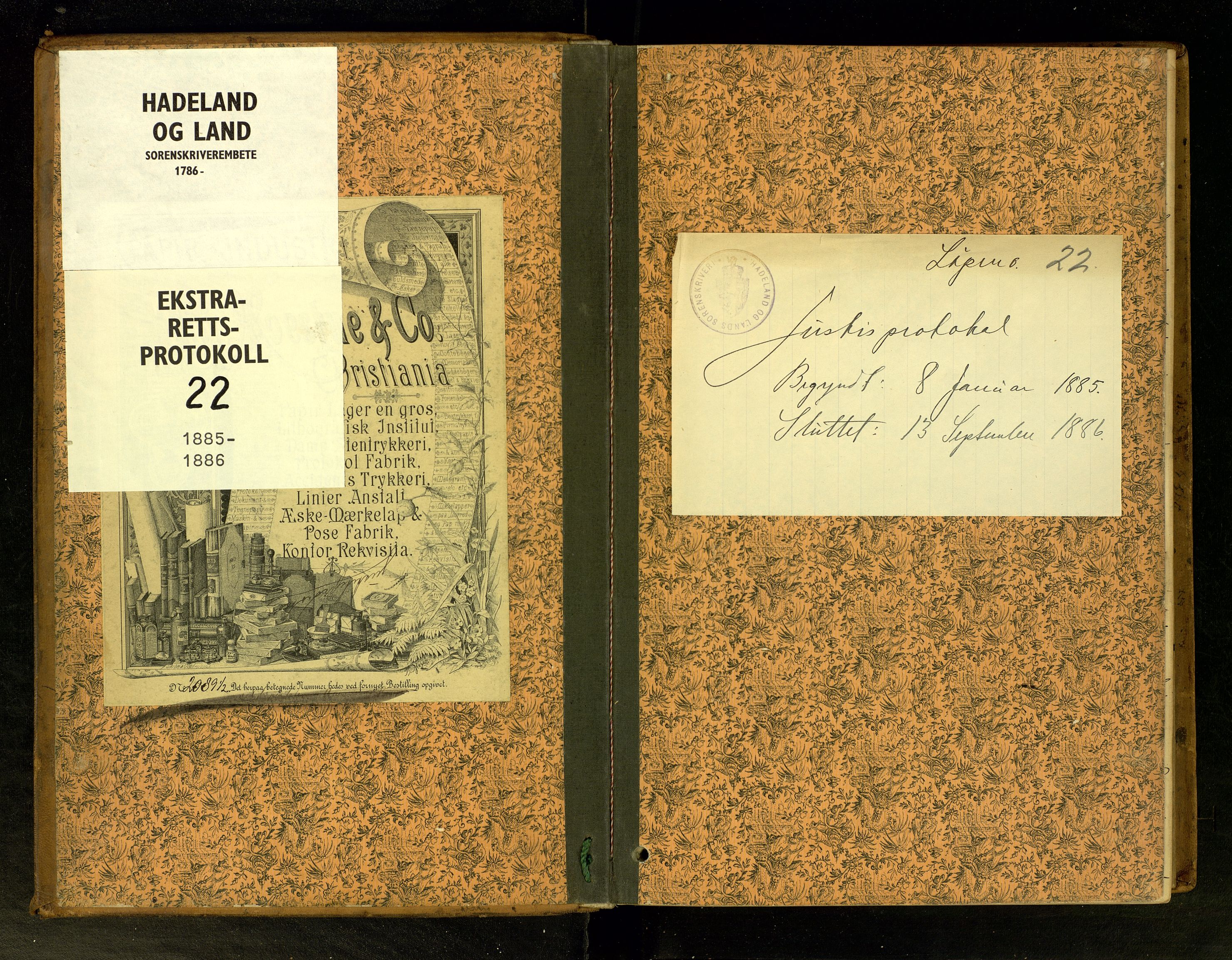Hadeland og Land tingrett, SAH/TING-010/G/Gc/L0022: Ekstrarettsprotokoll, 1885-1886