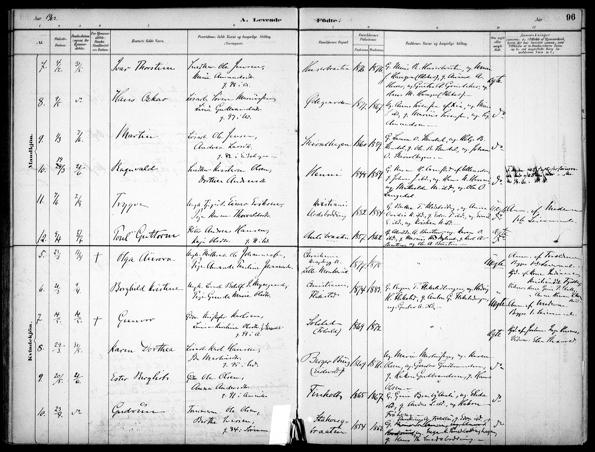 Nes prestekontor Kirkebøker, AV/SAO-A-10410/F/Fc/L0002: Ministerialbok nr. IIi 2, 1882-1916, s. 96
