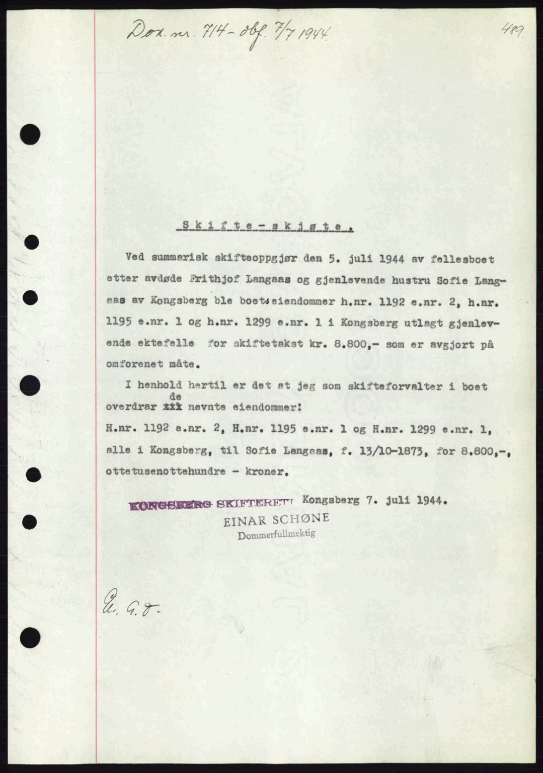Numedal og Sandsvær sorenskriveri, SAKO/A-128/G/Ga/Gaa/L0055: Pantebok nr. A7, 1943-1944, Dagboknr: 714/1944