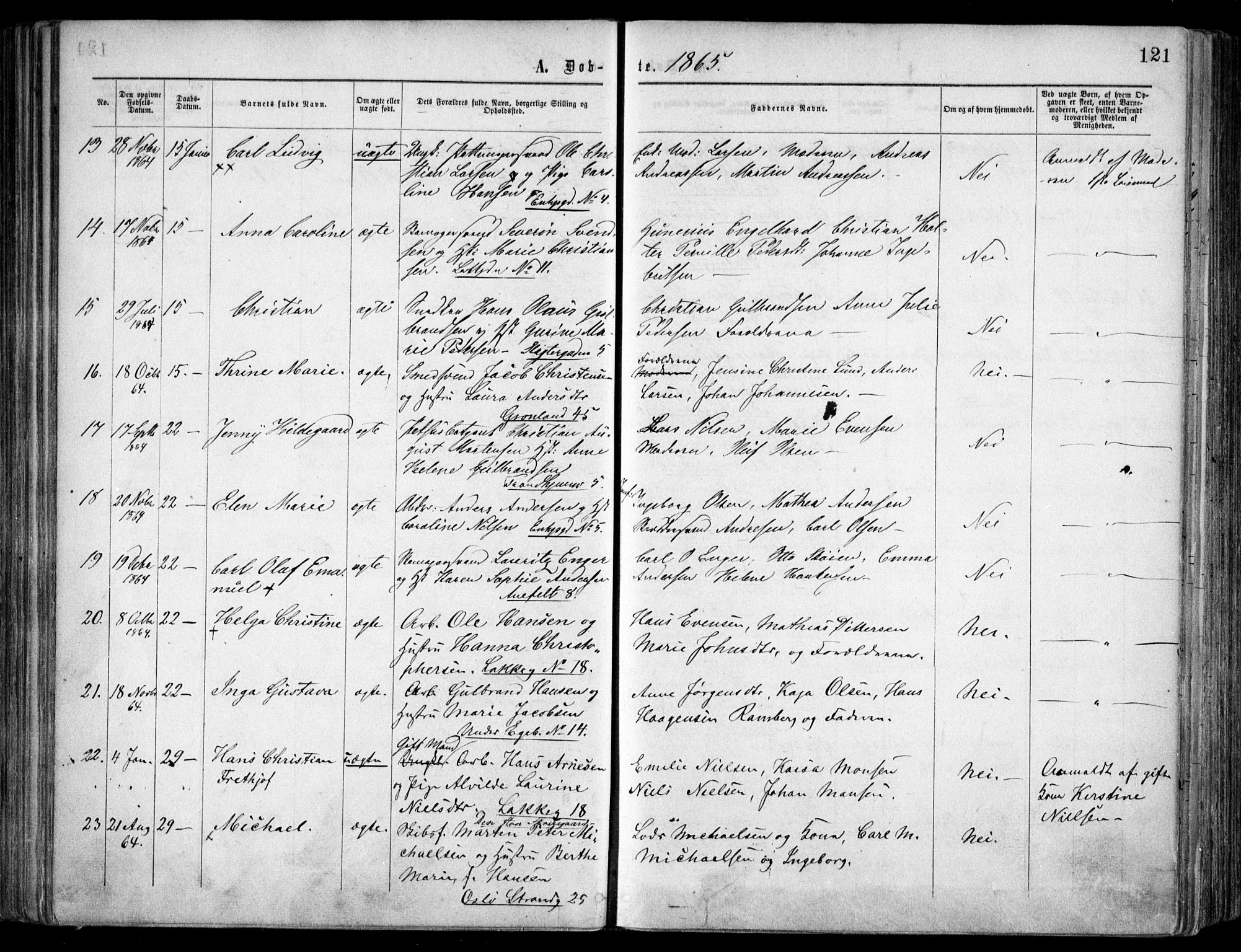 Grønland prestekontor Kirkebøker, AV/SAO-A-10848/F/Fa/L0002: Ministerialbok nr. 2, 1862-1868, s. 121