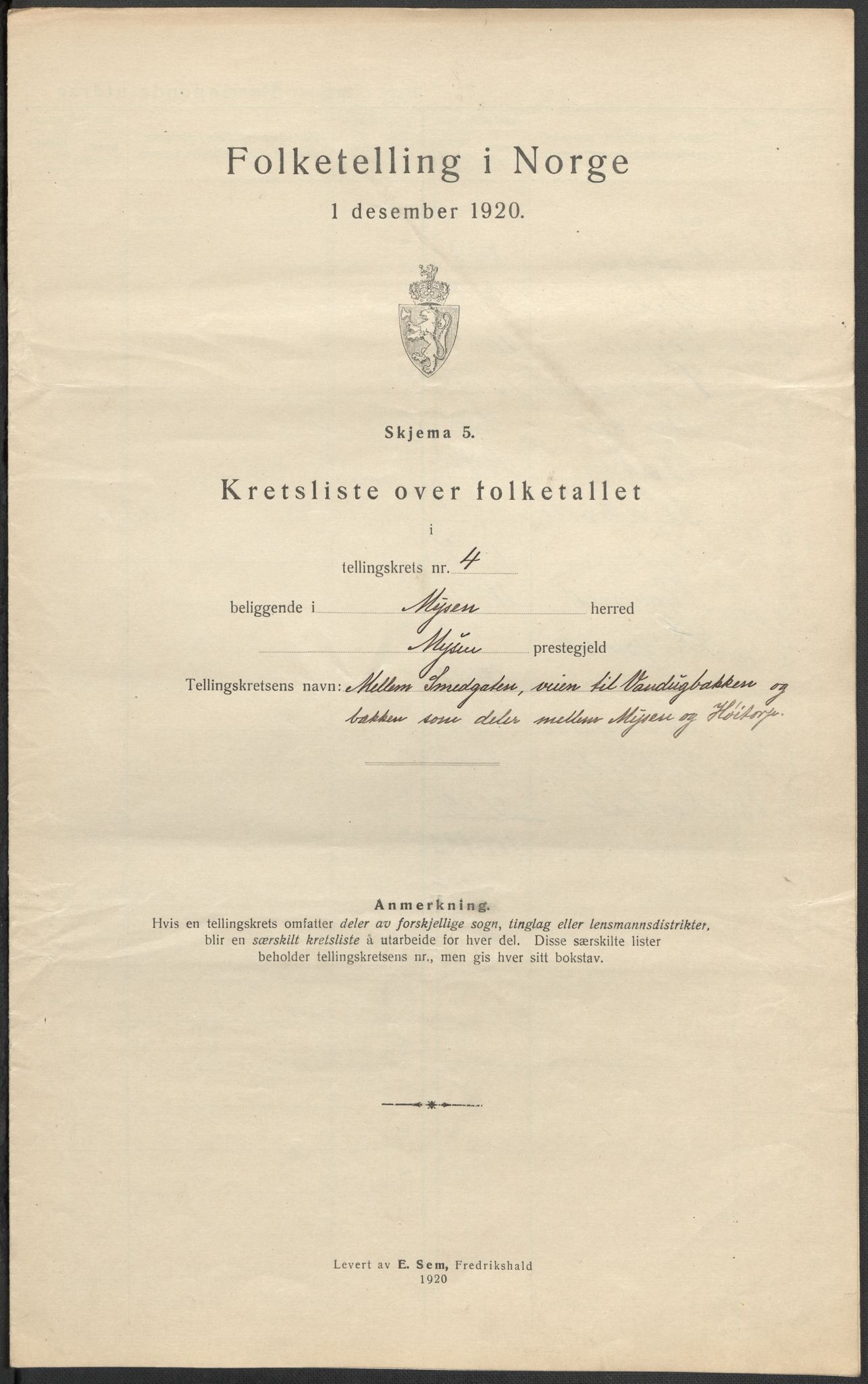 SAO, Folketelling 1920 for 0126 Mysen herred, 1920, s. 19