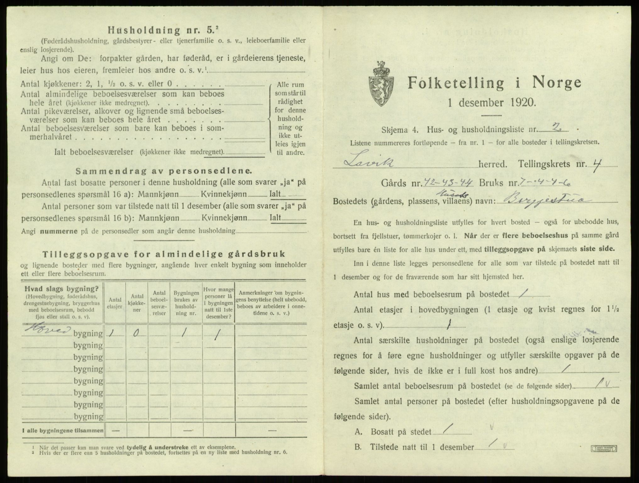 SAB, Folketelling 1920 for 1415 Lavik herred, 1920, s. 100