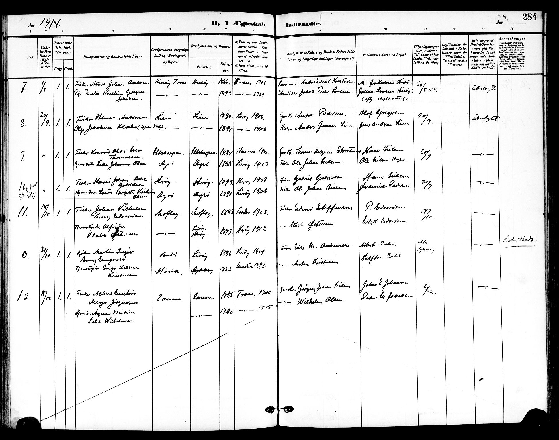 Ministerialprotokoller, klokkerbøker og fødselsregistre - Nordland, AV/SAT-A-1459/839/L0569: Ministerialbok nr. 839A06, 1903-1922, s. 284