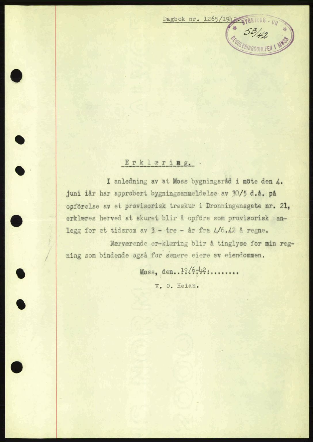 Moss sorenskriveri, SAO/A-10168: Pantebok nr. A9, 1941-1942, Dagboknr: 1265/1942
