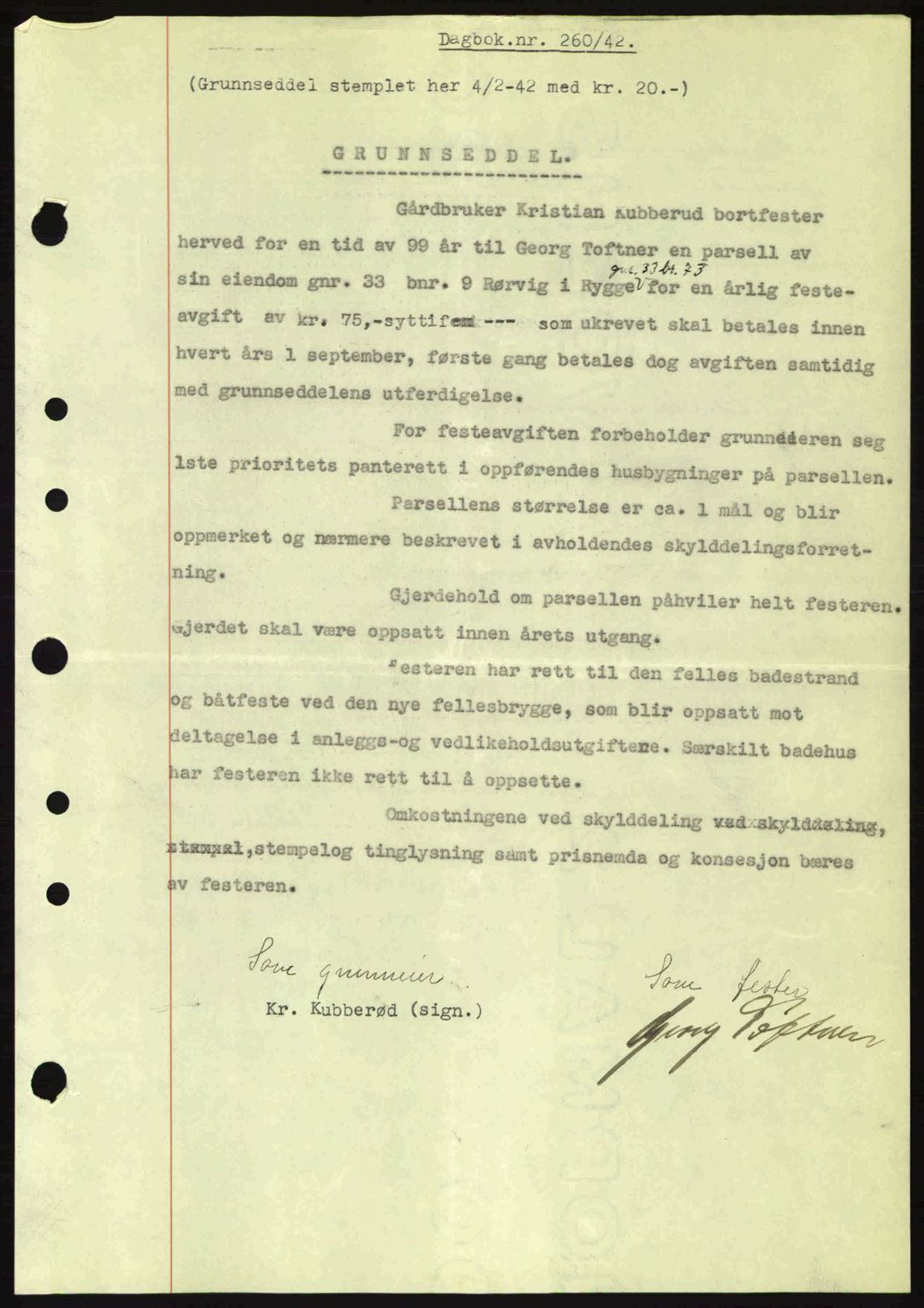 Moss sorenskriveri, SAO/A-10168: Pantebok nr. A9, 1941-1942, Dagboknr: 260/1942