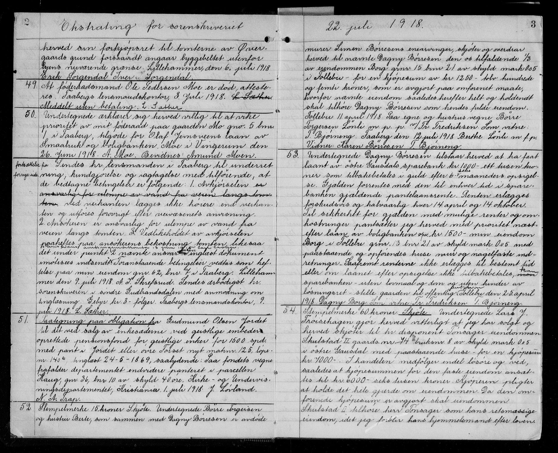 Sør-Gudbrandsdal tingrett, AV/SAH-TING-004/H/Hb/Hbb/L0006: Pantebok nr. II 6, 1918-1919, s. 2-3