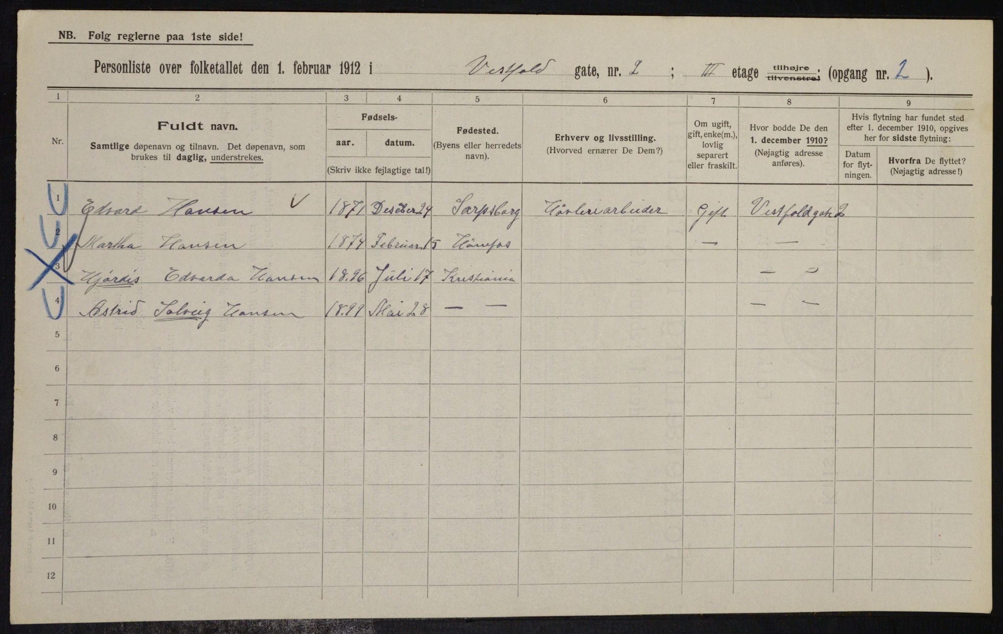 OBA, Kommunal folketelling 1.2.1912 for Kristiania, 1912, s. 122378