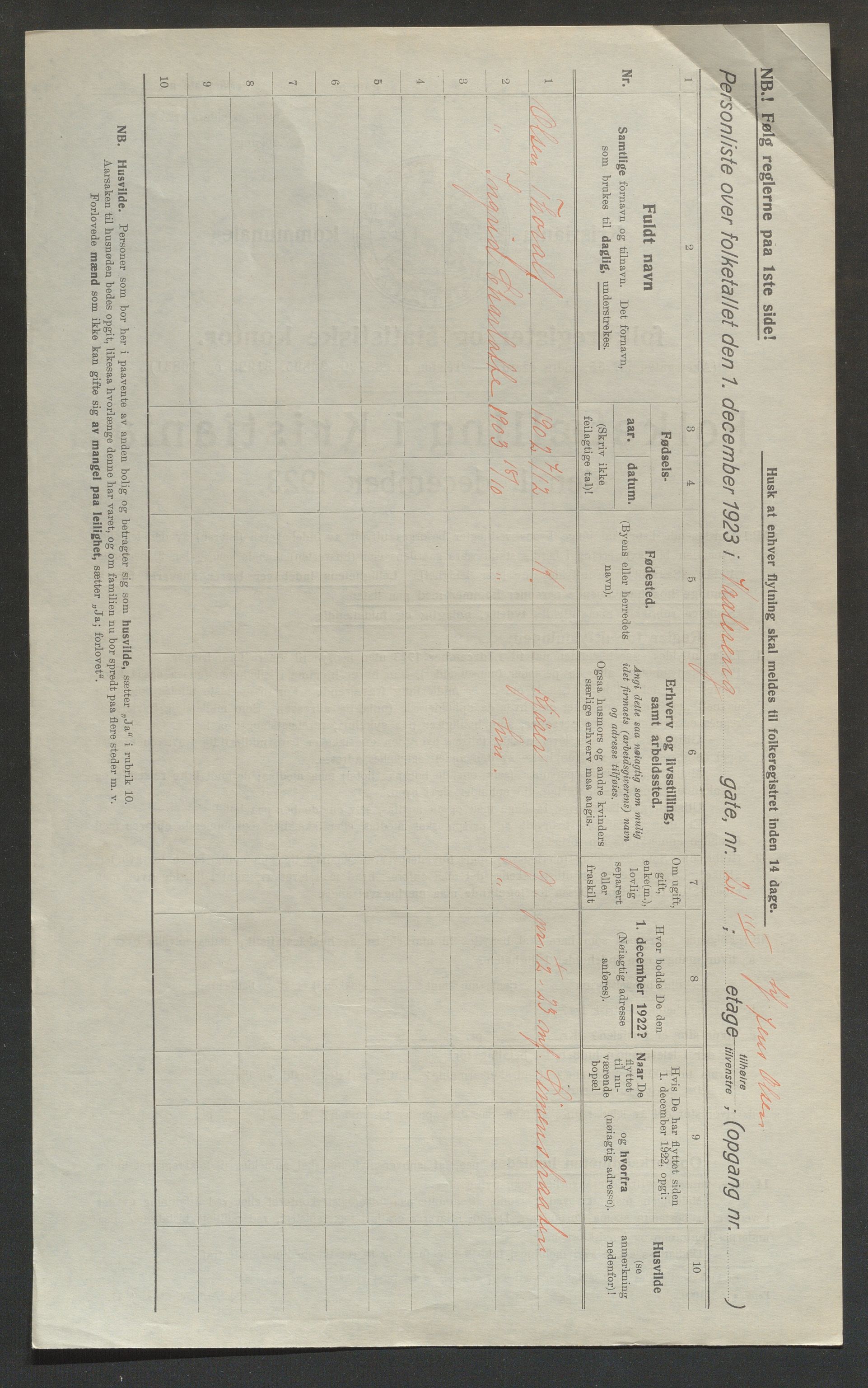 OBA, Kommunal folketelling 1.12.1923 for Kristiania, 1923, s. 139032