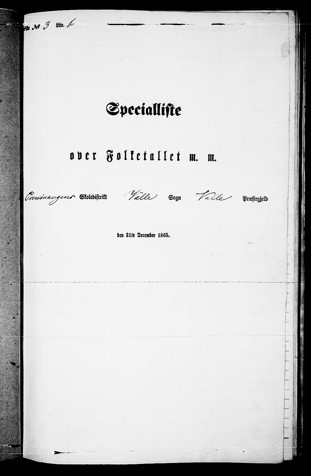 RA, Folketelling 1865 for 0940P Valle prestegjeld, 1865, s. 55