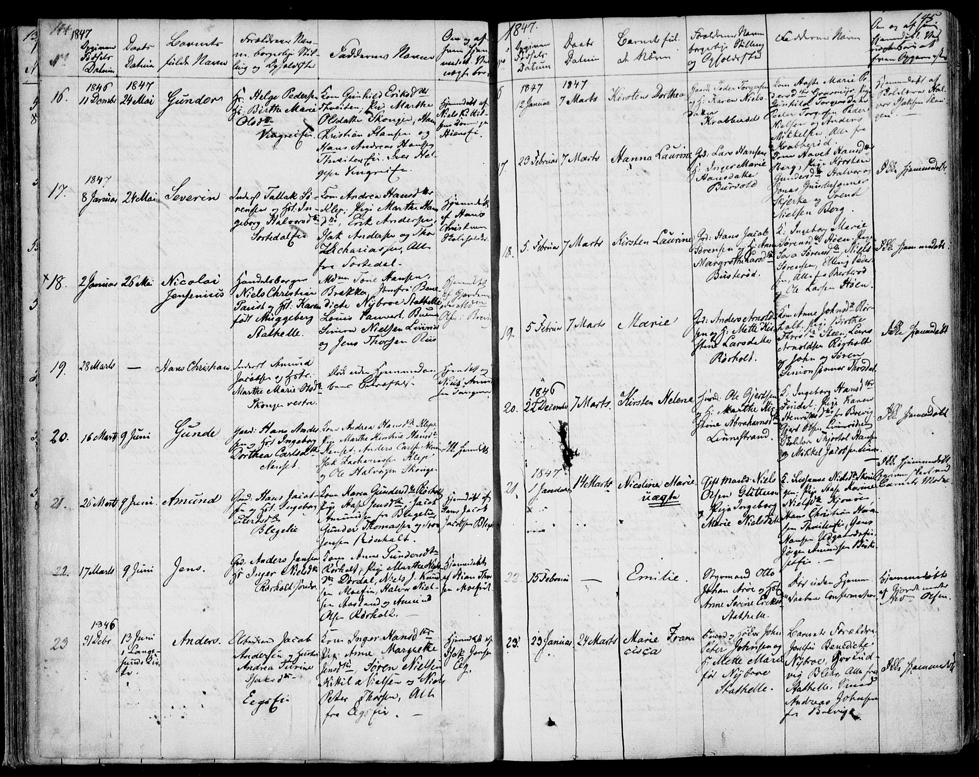 Bamble kirkebøker, AV/SAKO-A-253/F/Fa/L0004: Ministerialbok nr. I 4, 1834-1853, s. 144-145