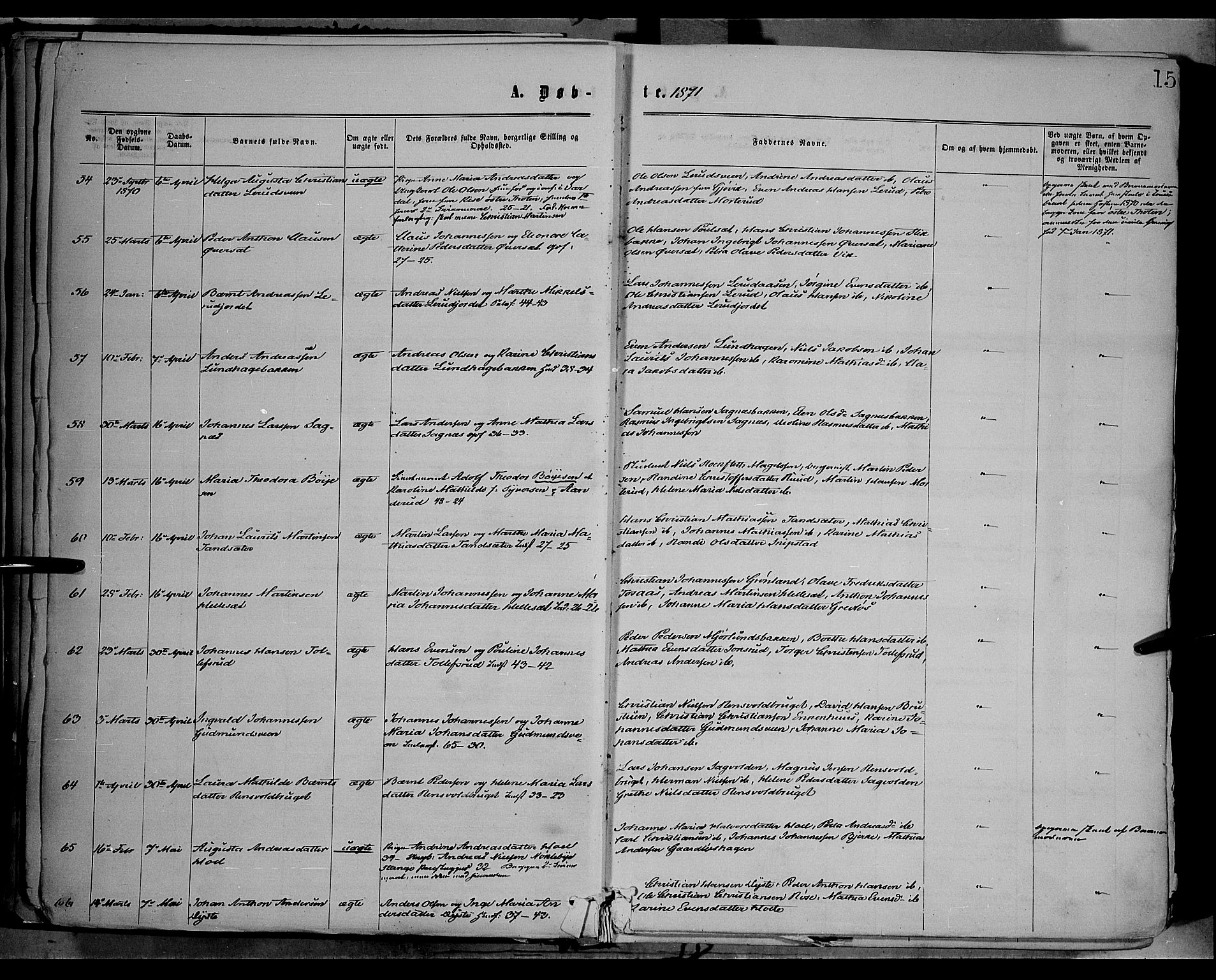 Vestre Toten prestekontor, SAH/PREST-108/H/Ha/Haa/L0008: Ministerialbok nr. 8, 1870-1877, s. 15