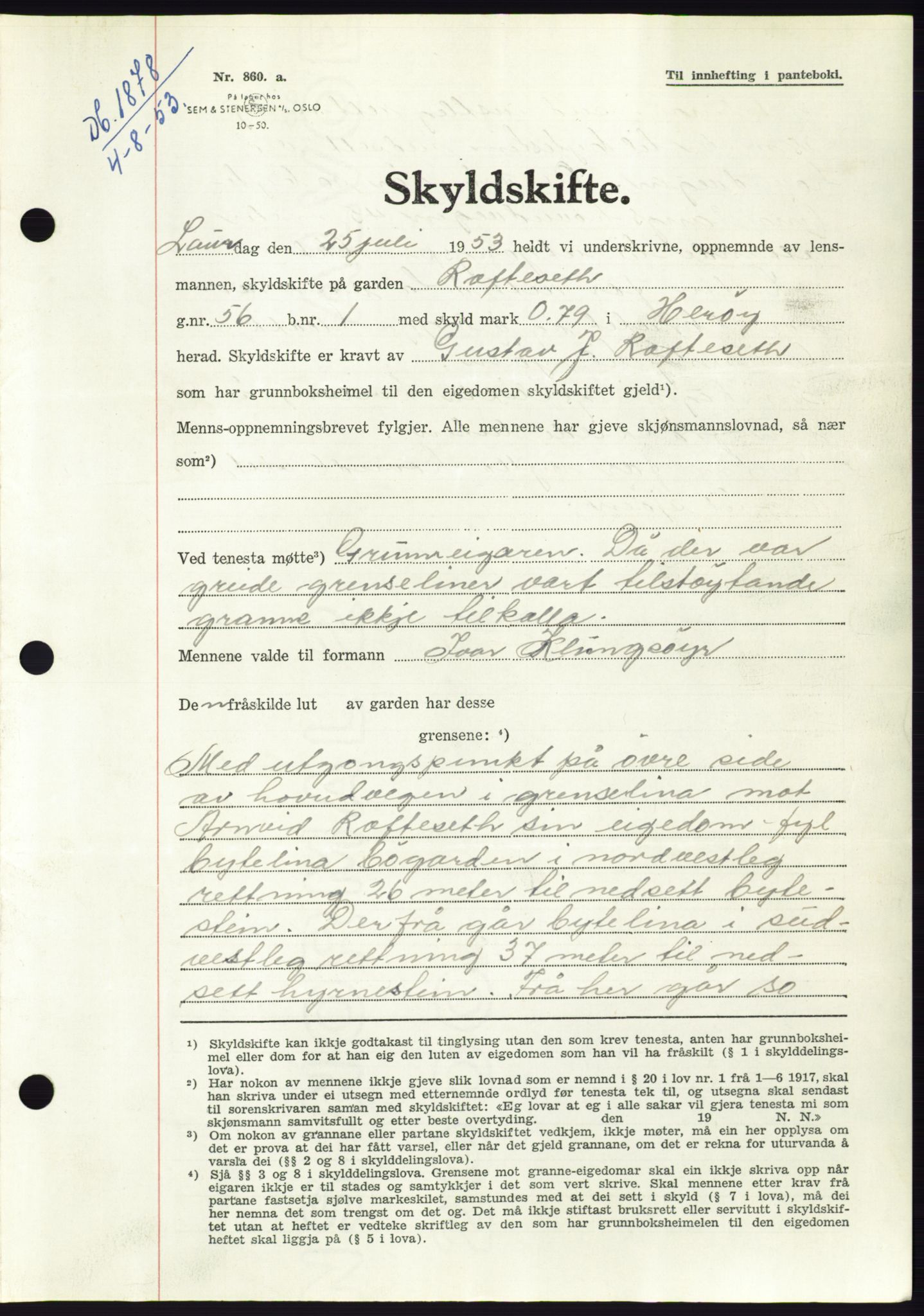 Søre Sunnmøre sorenskriveri, AV/SAT-A-4122/1/2/2C/L0095: Pantebok nr. 21A, 1953-1953, Dagboknr: 1878/1953