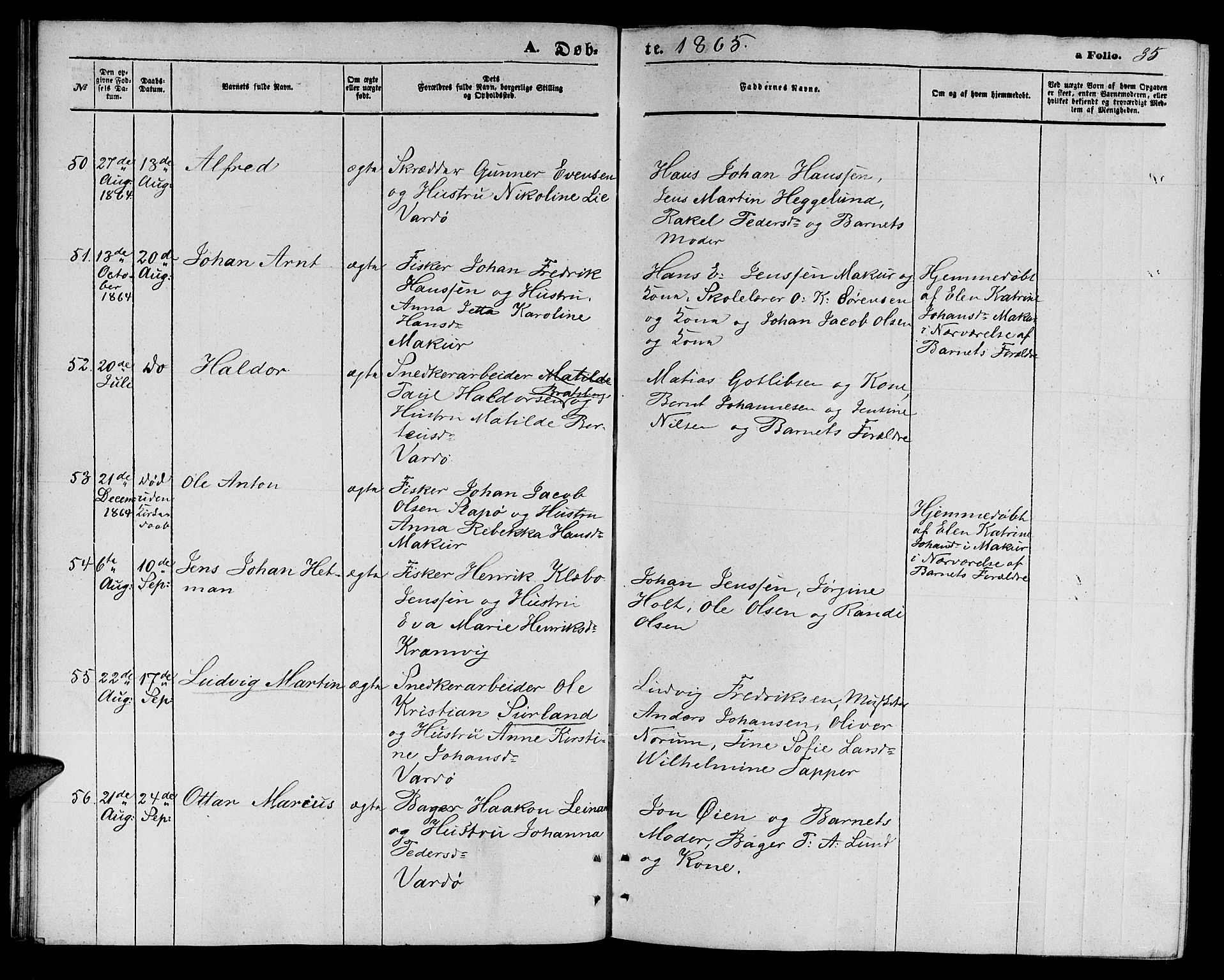 Vardø sokneprestkontor, AV/SATØ-S-1332/H/Hb/L0002klokker: Klokkerbok nr. 2, 1861-1870, s. 35