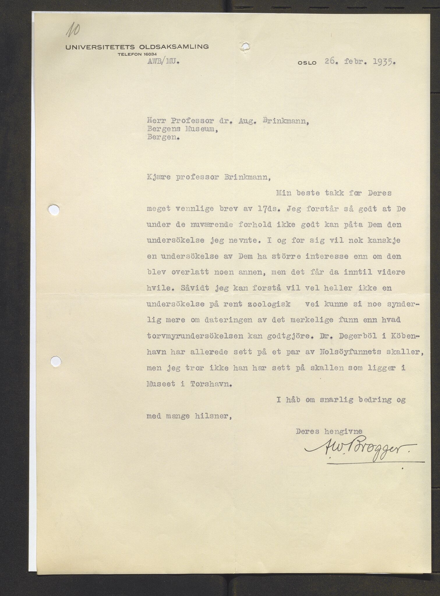 Bergens Museum, AV/SAB-A-17301/13/D/L0002: Korrespondanse , 1928-1940, s. 380