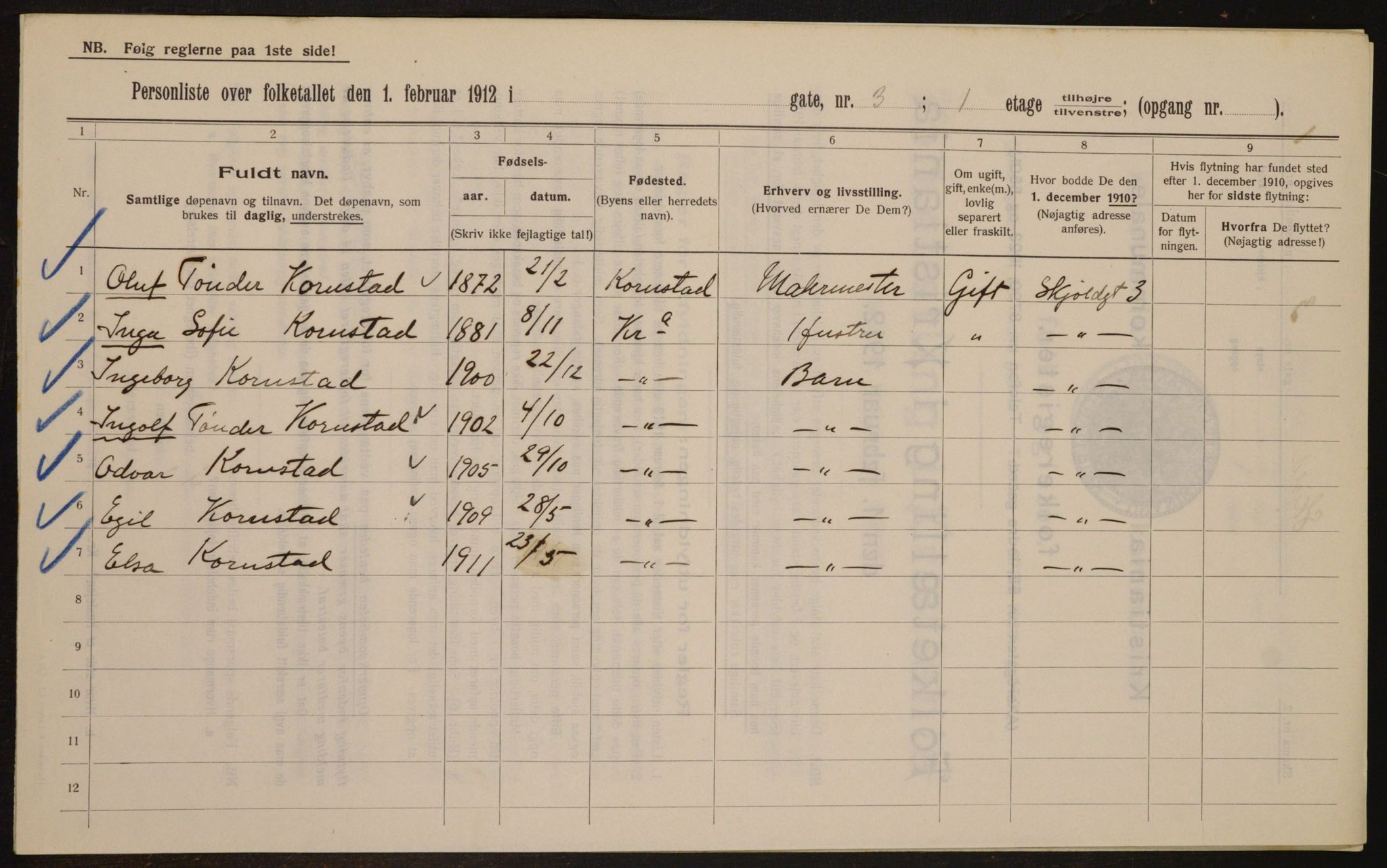 OBA, Kommunal folketelling 1.2.1912 for Kristiania, 1912, s. 96465