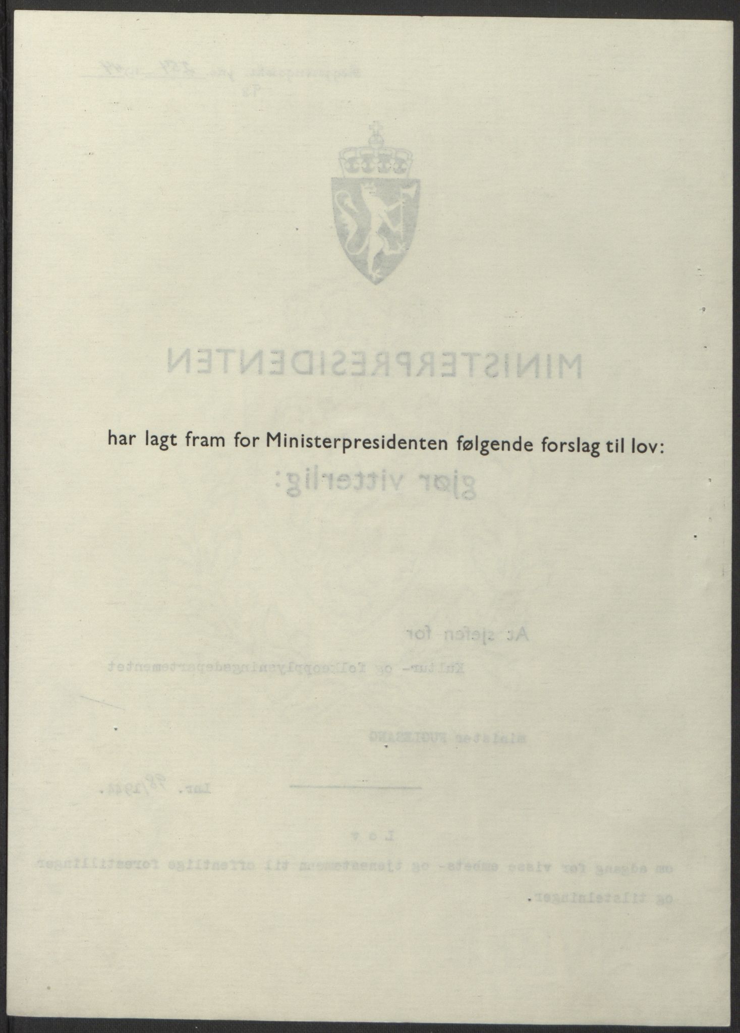 NS-administrasjonen 1940-1945 (Statsrådsekretariatet, de kommisariske statsråder mm), RA/S-4279/D/Db/L0100: Lover, 1944, s. 469