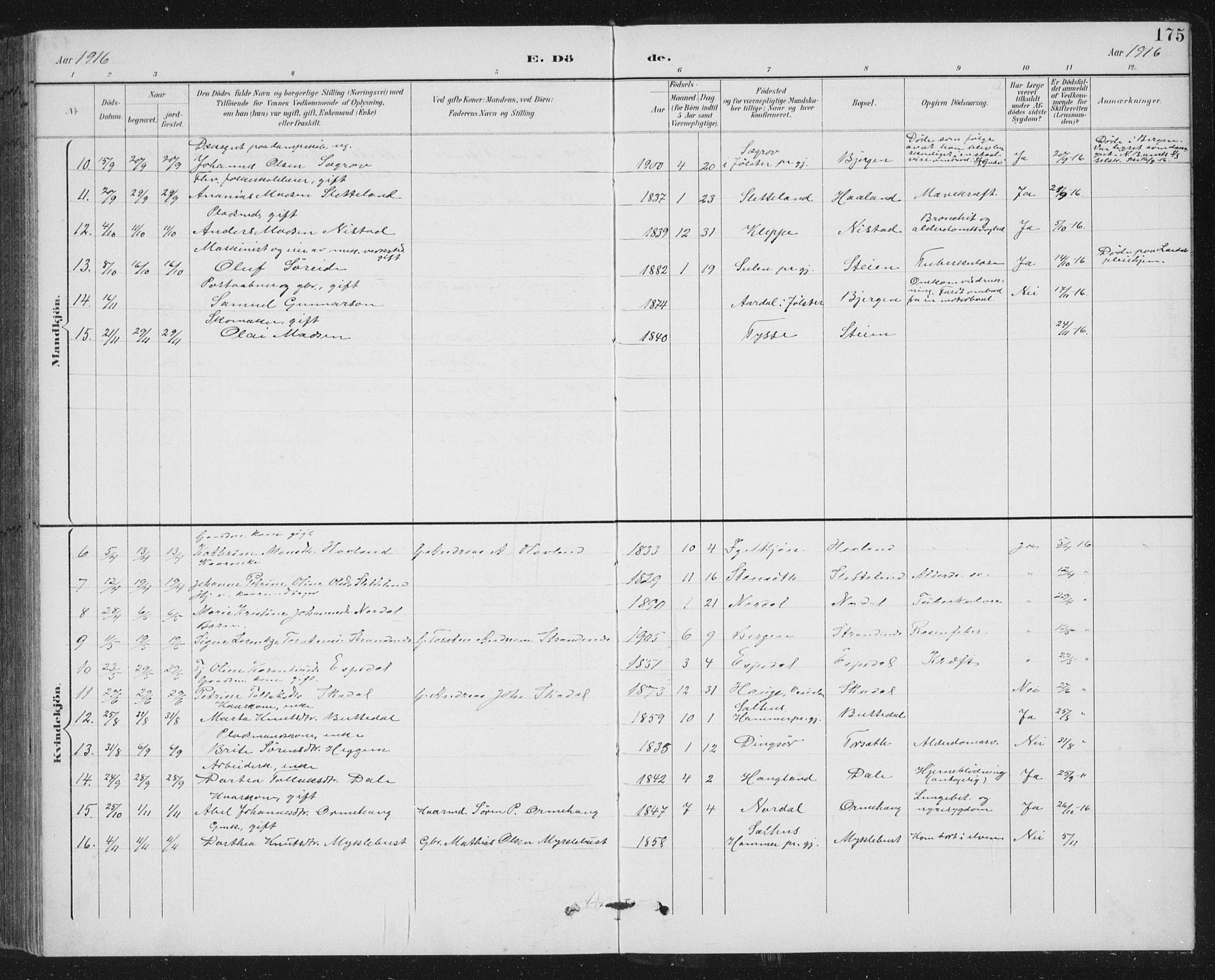 Fjaler sokneprestembete, AV/SAB-A-79801/H/Hab/Habc/L0003: Klokkerbok nr. C 3, 1894-1917, s. 175