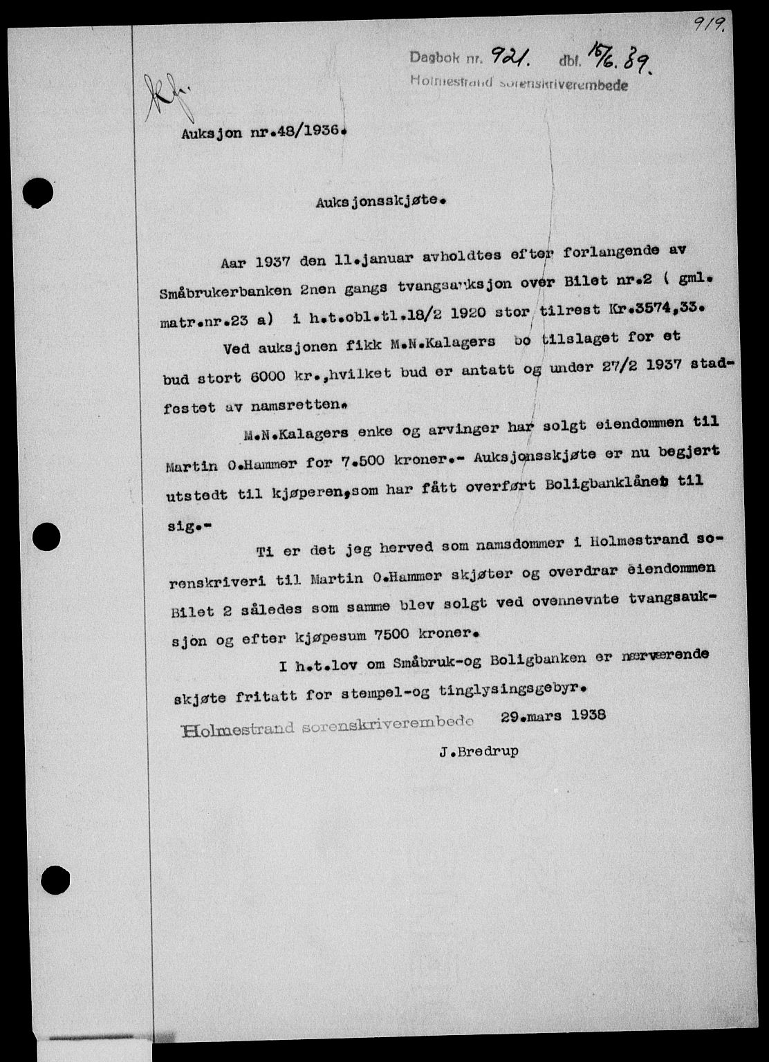 Holmestrand sorenskriveri, SAKO/A-67/G/Ga/Gaa/L0050: Pantebok nr. A-50, 1938-1939, Dagboknr: 921/1939