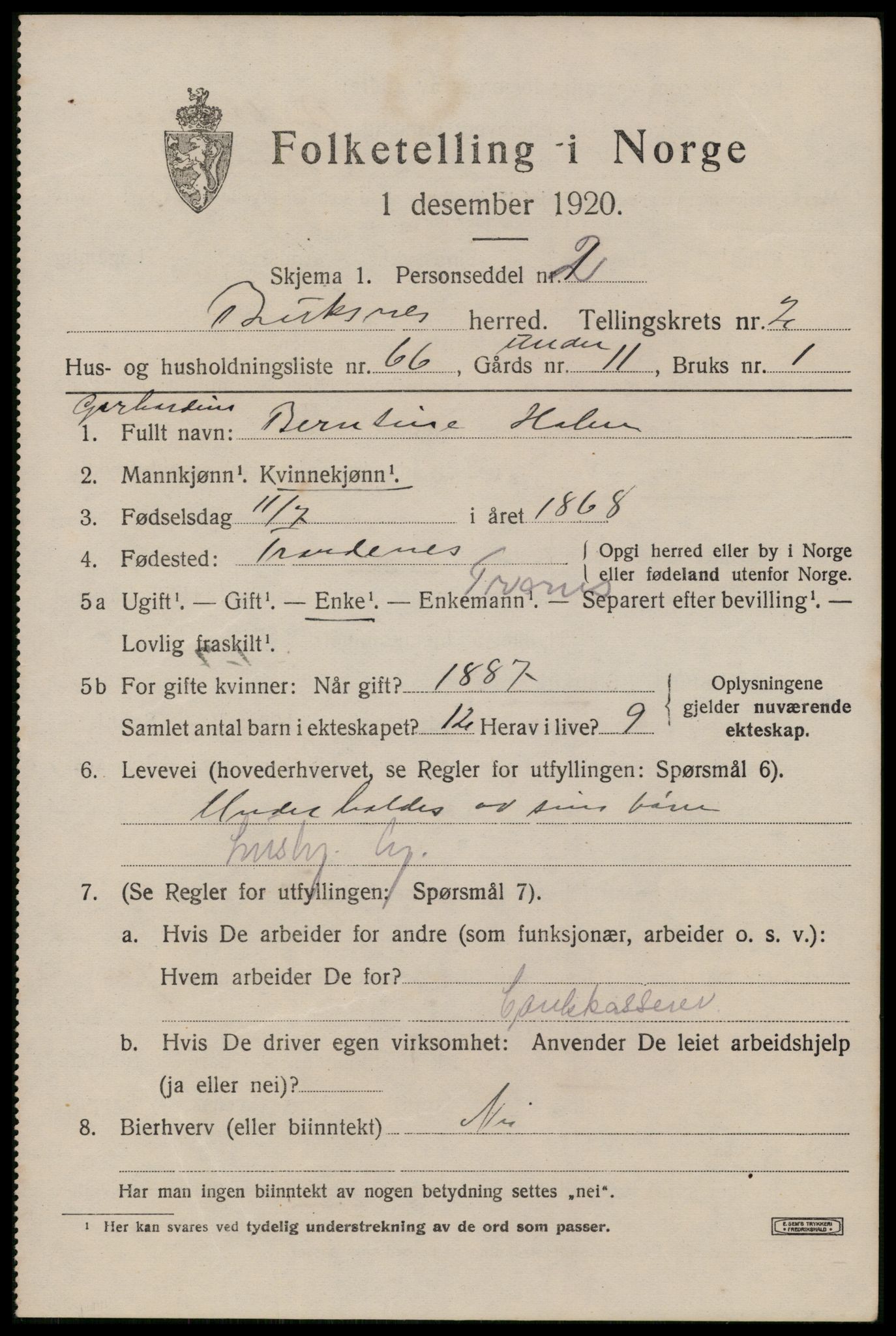 SAT, Folketelling 1920 for 1860 Buksnes herred, 1920, s. 2809