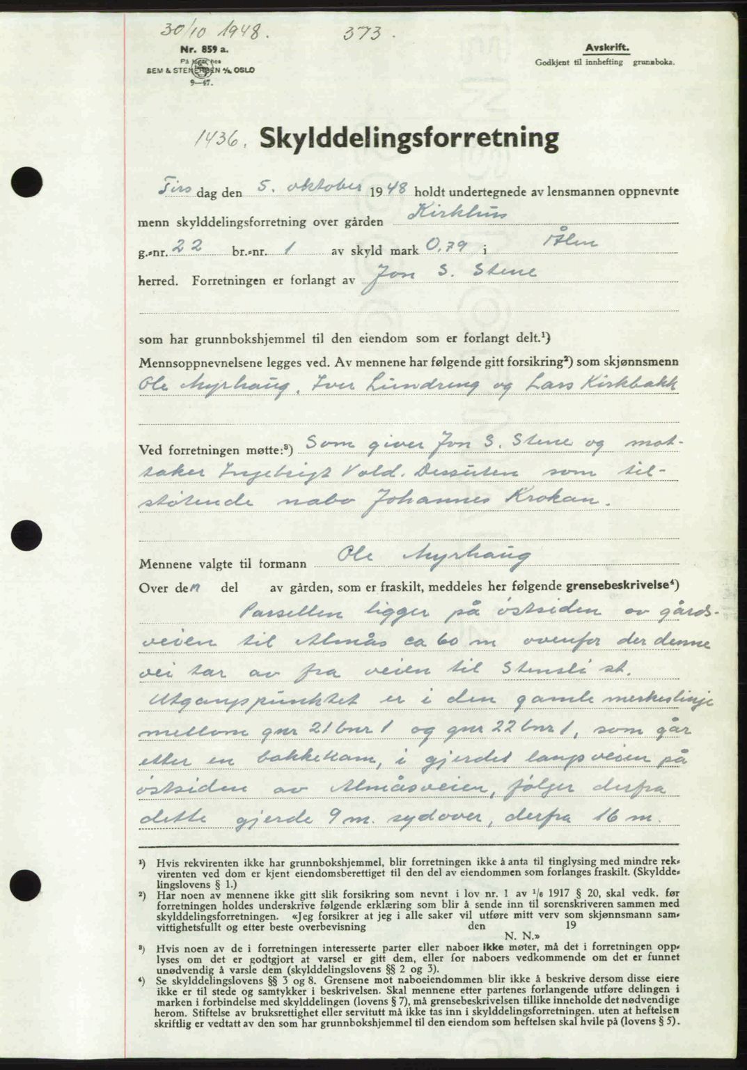 Gauldal sorenskriveri, SAT/A-0014/1/2/2C: Pantebok nr. A6, 1948-1948, Dagboknr: 1436/1948