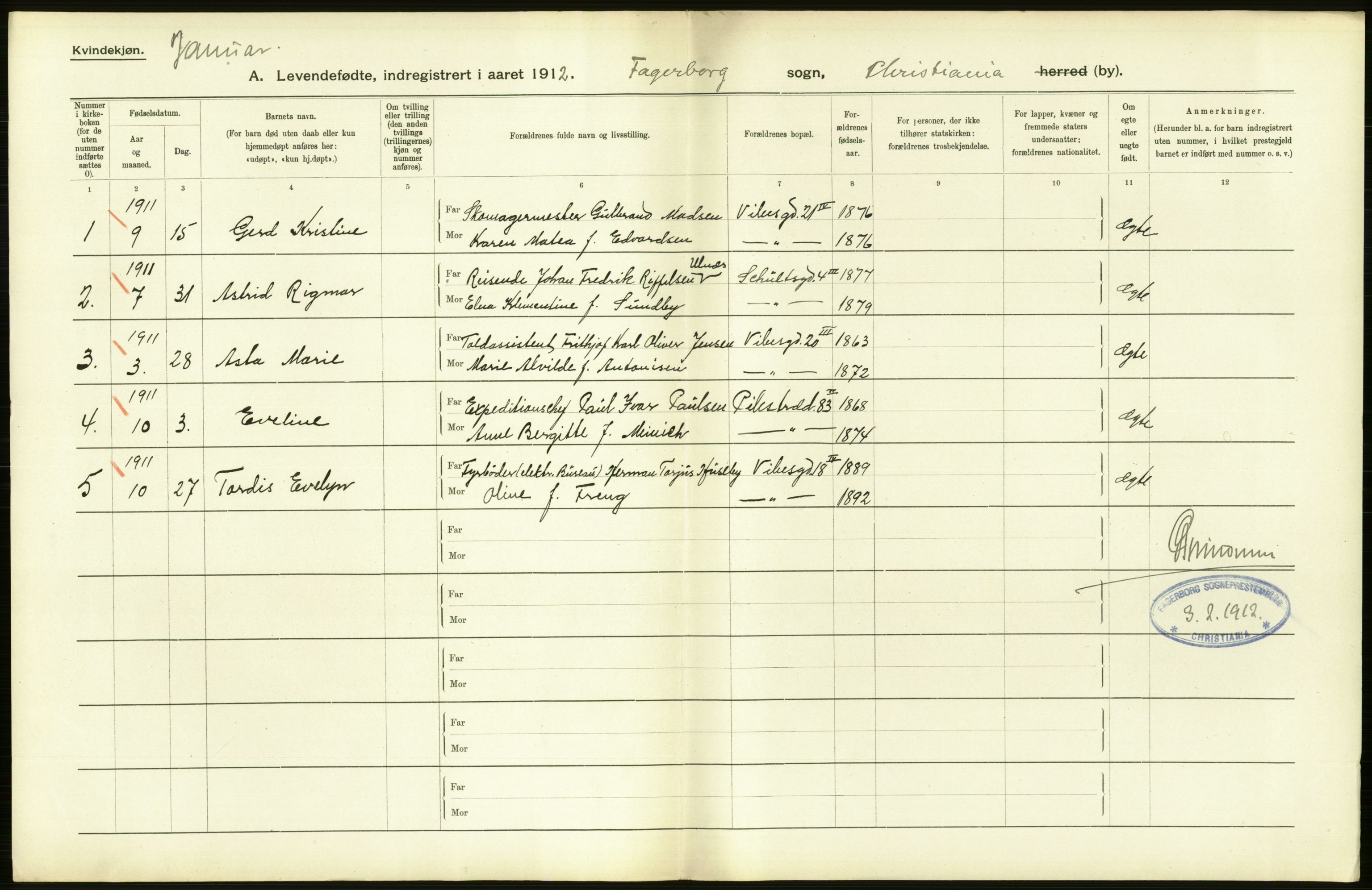 Statistisk sentralbyrå, Sosiodemografiske emner, Befolkning, RA/S-2228/D/Df/Dfb/Dfbb/L0007: Kristiania:  Levendefødte menn og kvinner., 1912, s. 692