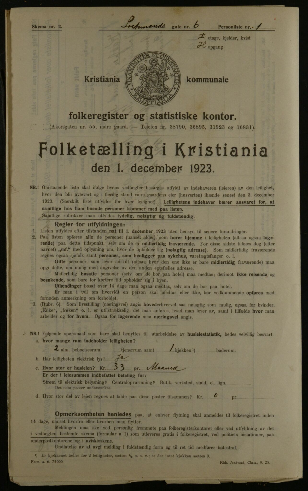 OBA, Kommunal folketelling 1.12.1923 for Kristiania, 1923, s. 64860