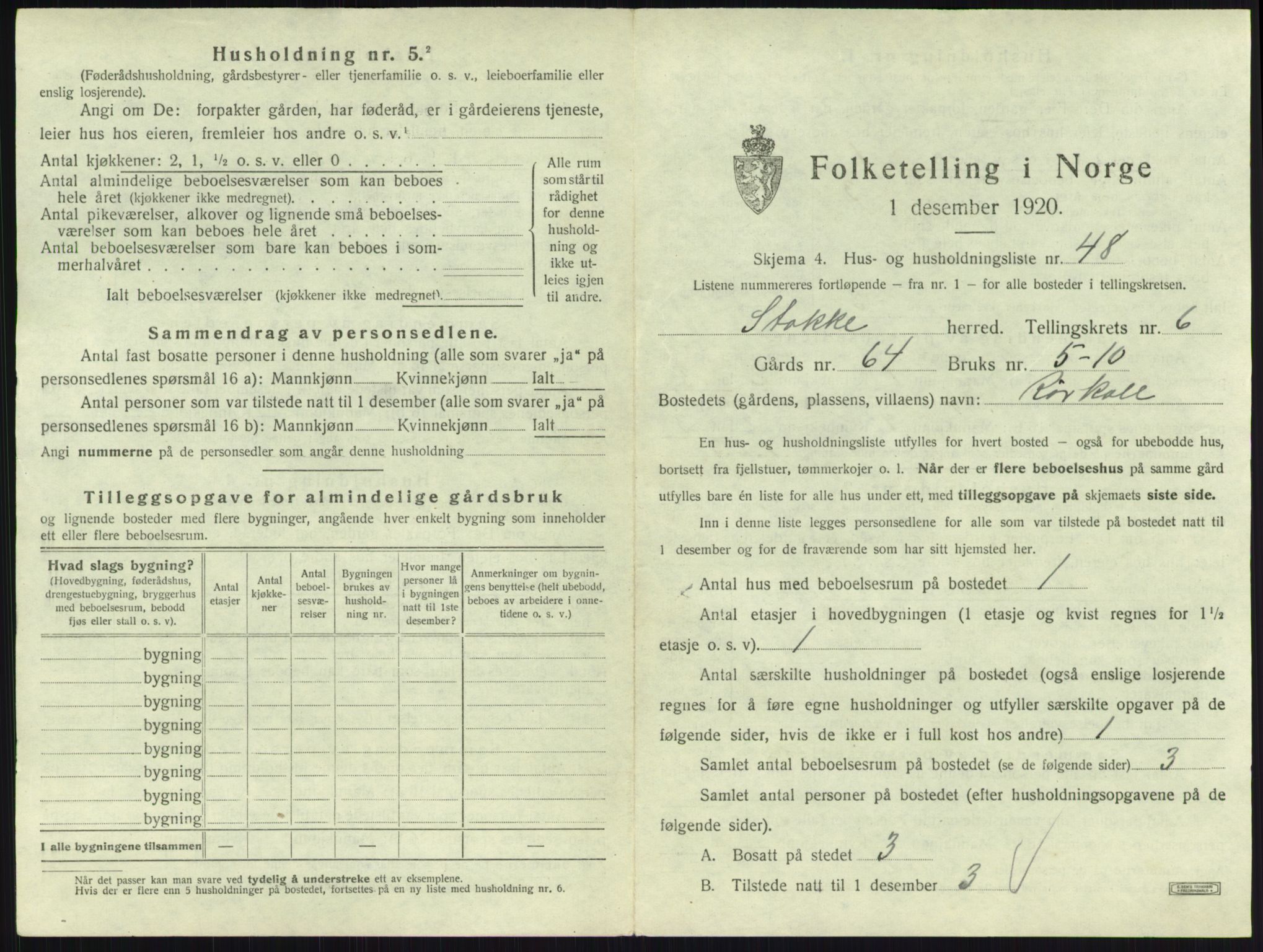 SAKO, Folketelling 1920 for 0720 Stokke herred, 1920, s. 1194