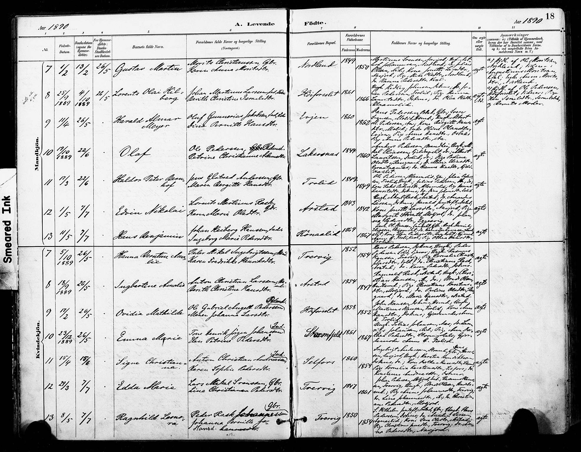 Ministerialprotokoller, klokkerbøker og fødselsregistre - Nordland, AV/SAT-A-1459/846/L0646: Ministerialbok nr. 846A04, 1887-1901, s. 18