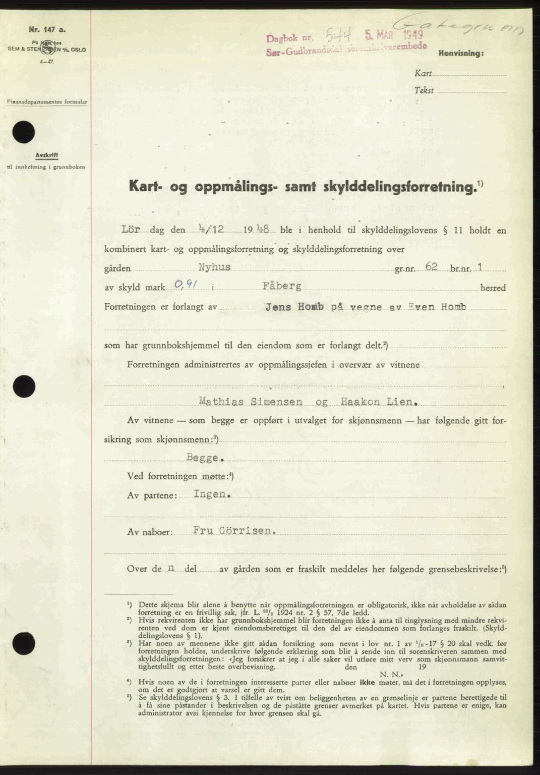 Sør-Gudbrandsdal tingrett, SAH/TING-004/H/Hb/Hbd/L0024: Pantebok nr. A24, 1948-1949, Dagboknr: 544/1949