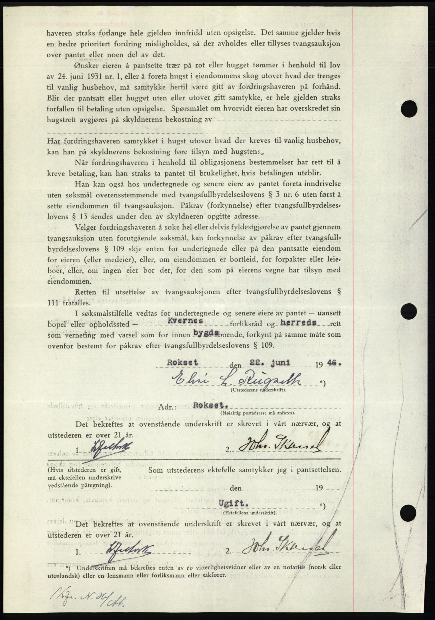 Nordmøre sorenskriveri, AV/SAT-A-4132/1/2/2Ca: Pantebok nr. B94, 1946-1946, Dagboknr: 1237/1946