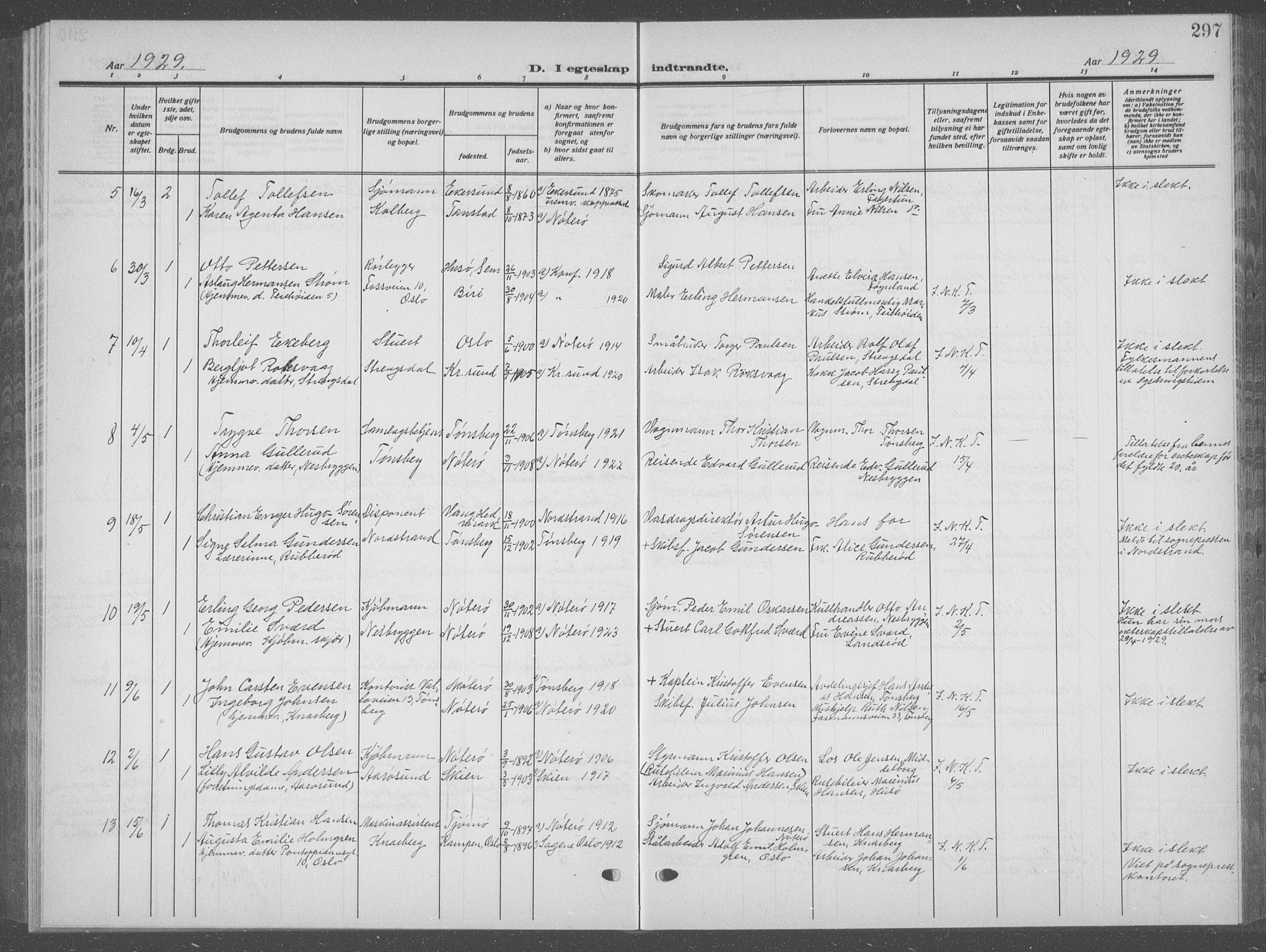 Nøtterøy kirkebøker, AV/SAKO-A-354/G/Ga/L0006: Klokkerbok nr. I 6, 1925-1939, s. 297