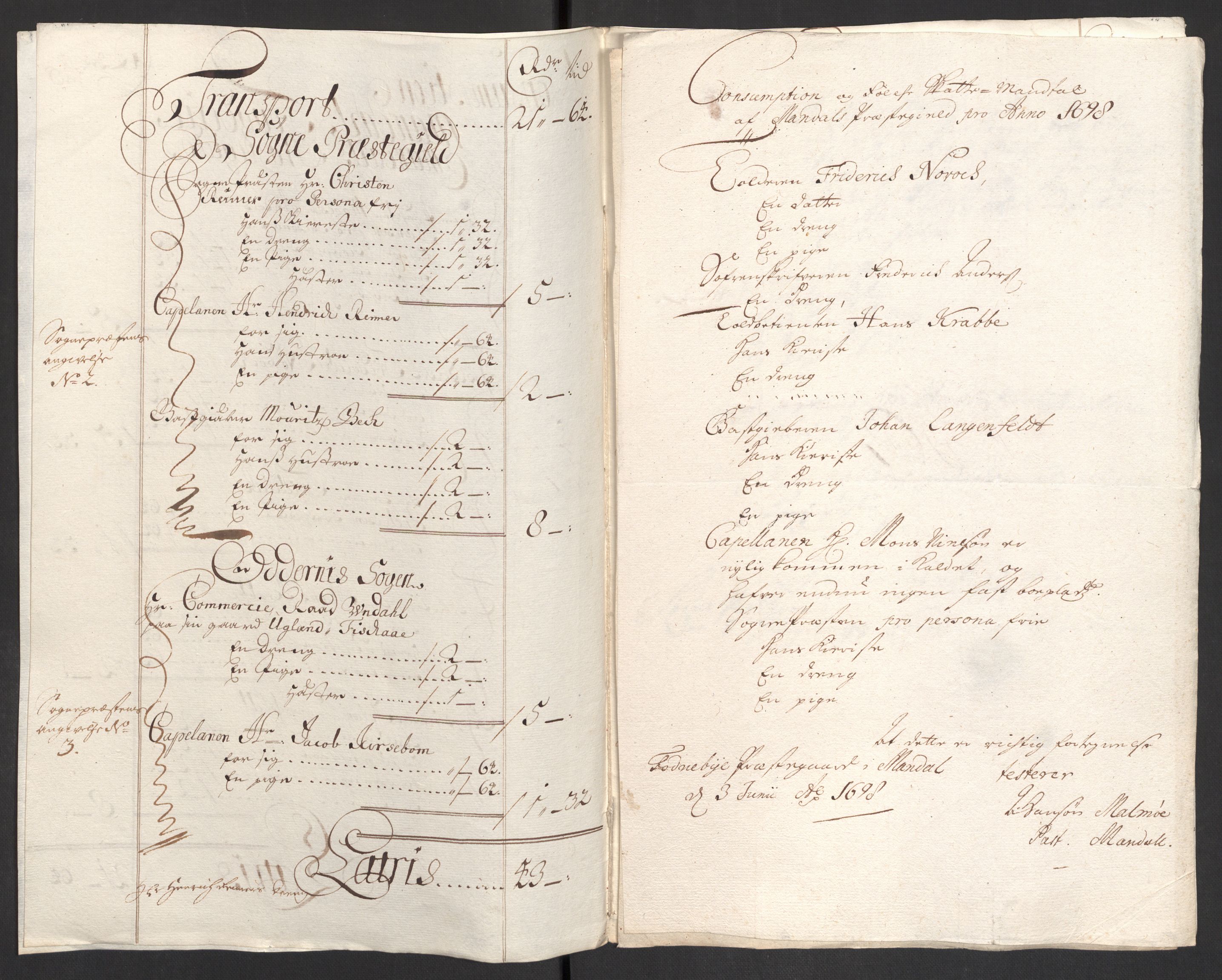 Rentekammeret inntil 1814, Reviderte regnskaper, Fogderegnskap, RA/EA-4092/R43/L2547: Fogderegnskap Lista og Mandal, 1698-1699, s. 58