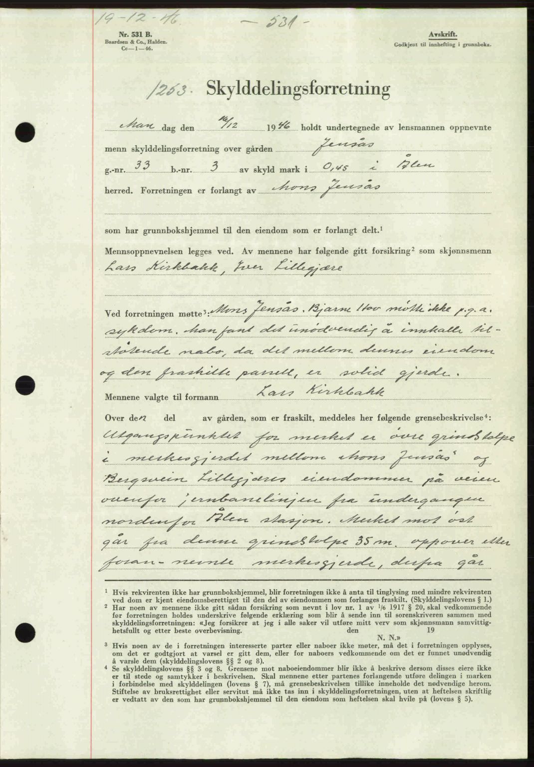 Gauldal sorenskriveri, SAT/A-0014/1/2/2C: Pantebok nr. A2, 1946-1946, Dagboknr: 1253/1946