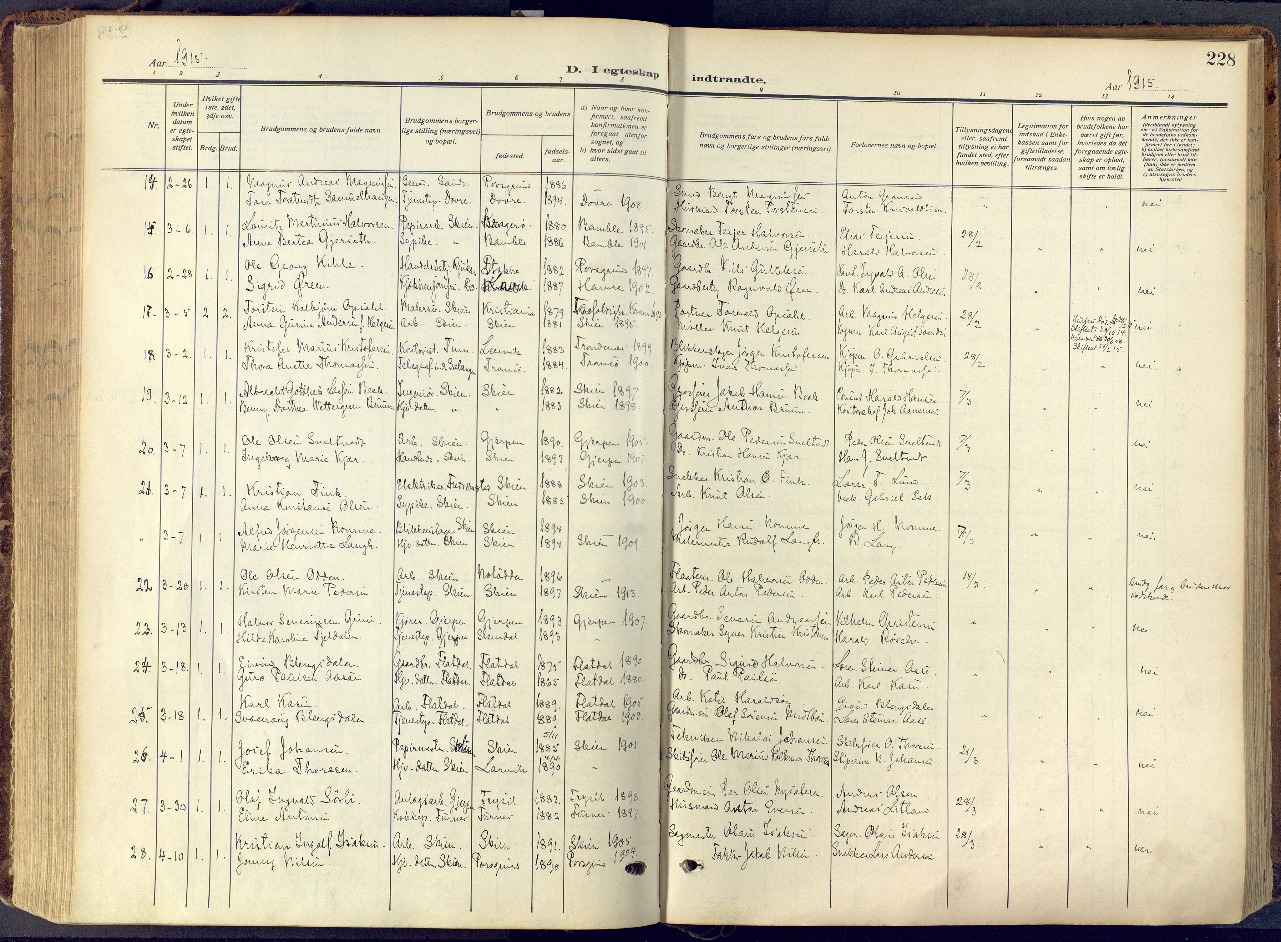 Skien kirkebøker, SAKO/A-302/F/Fa/L0013: Ministerialbok nr. 13, 1915-1921, s. 228